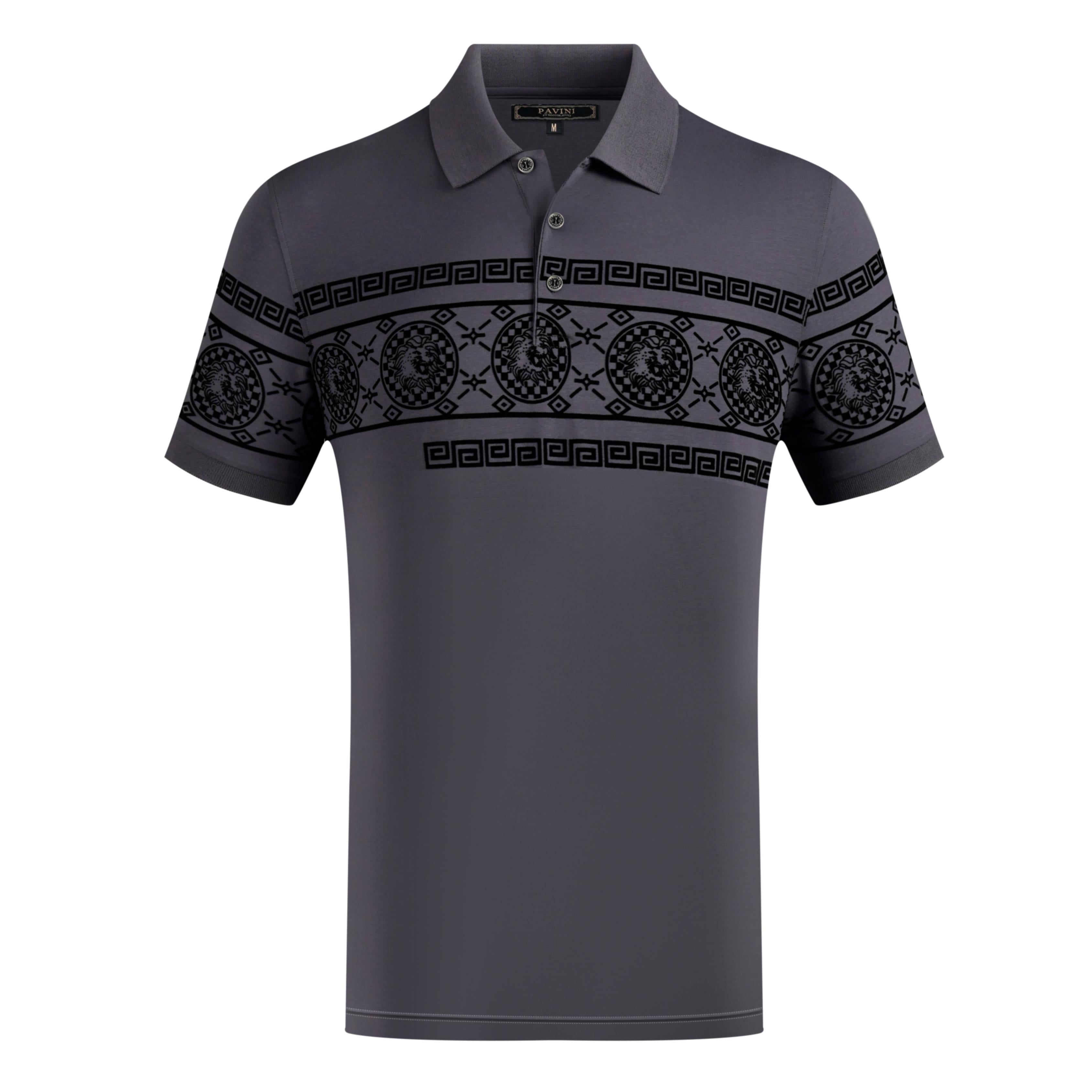 Men’s Polo Shirt with Greek Key &amp; Medallion Chest Band