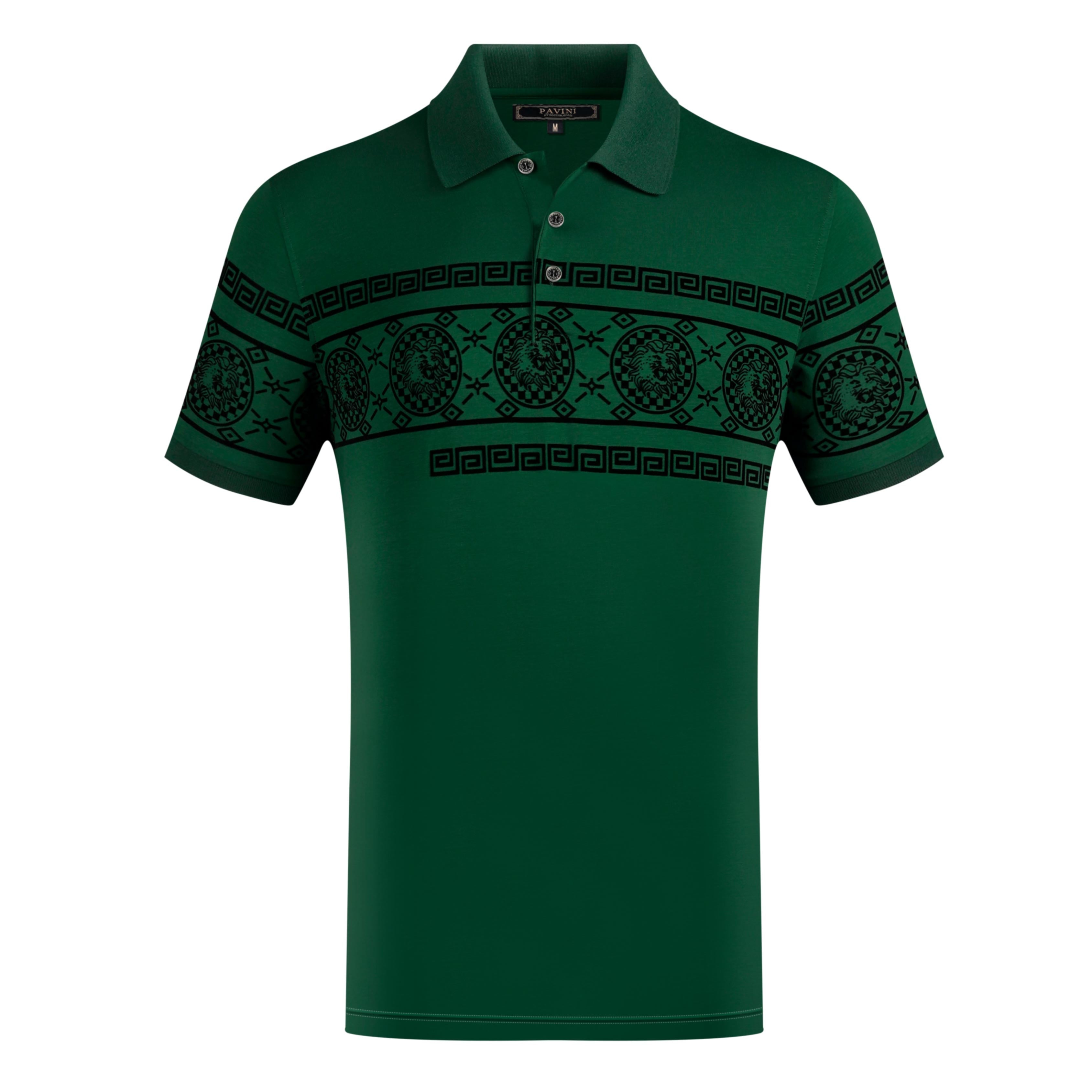 Men’s Polo Shirt with Greek Key &amp; Medallion Chest Band