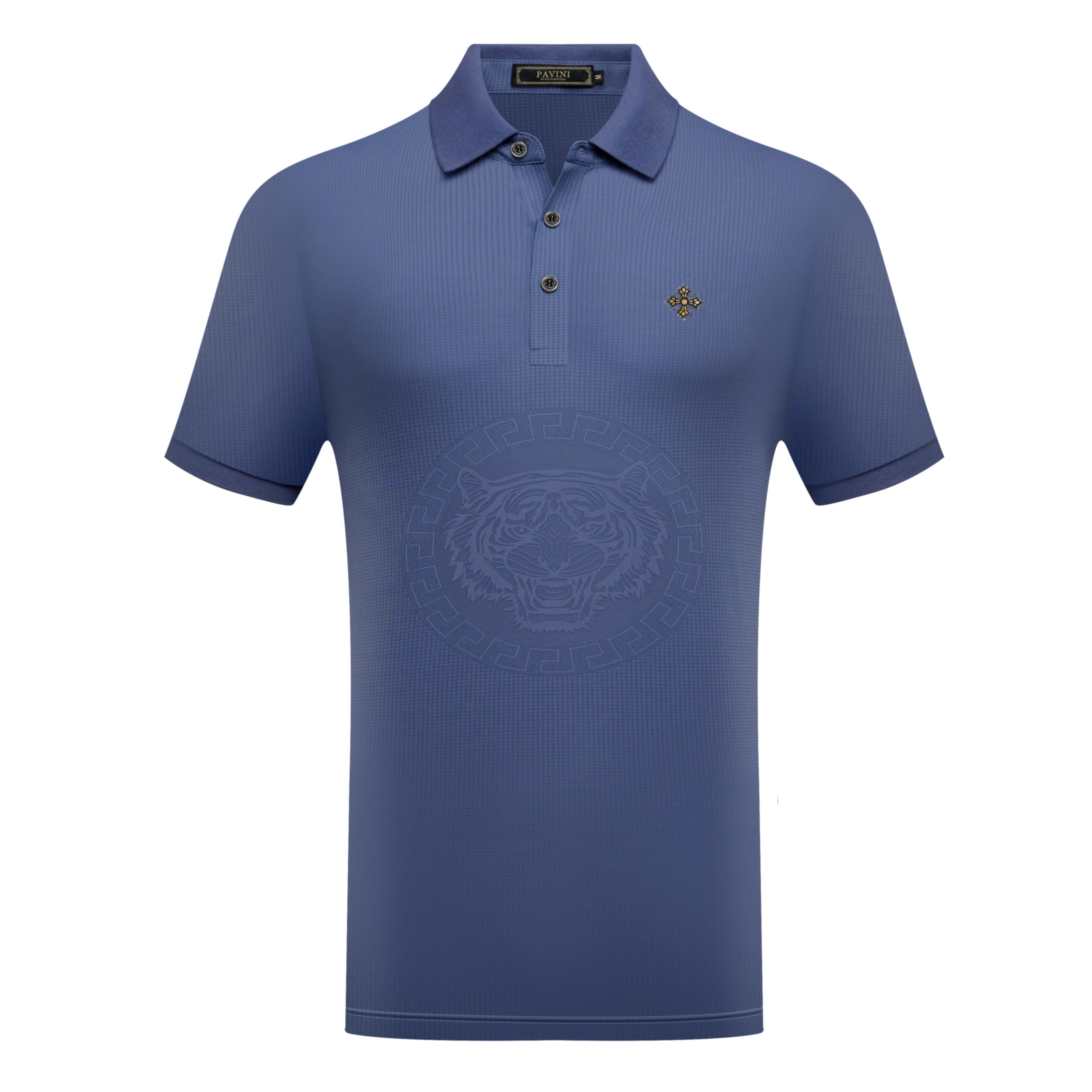 PAVINI Men’s Tonal Tiger Design Polo Shirt – P-3297