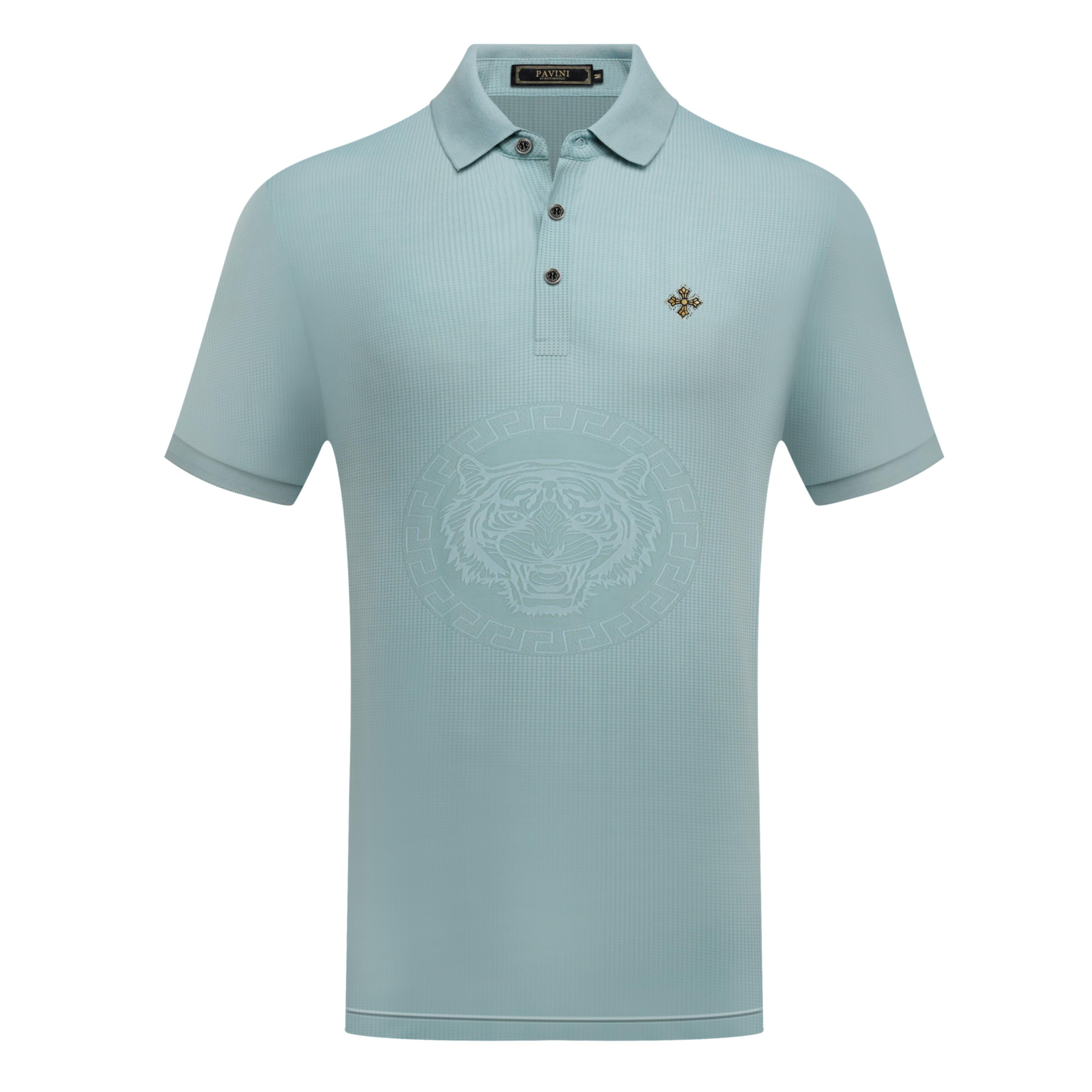 PAVINI Men’s Tonal Tiger Design Polo Shirt – P-3297