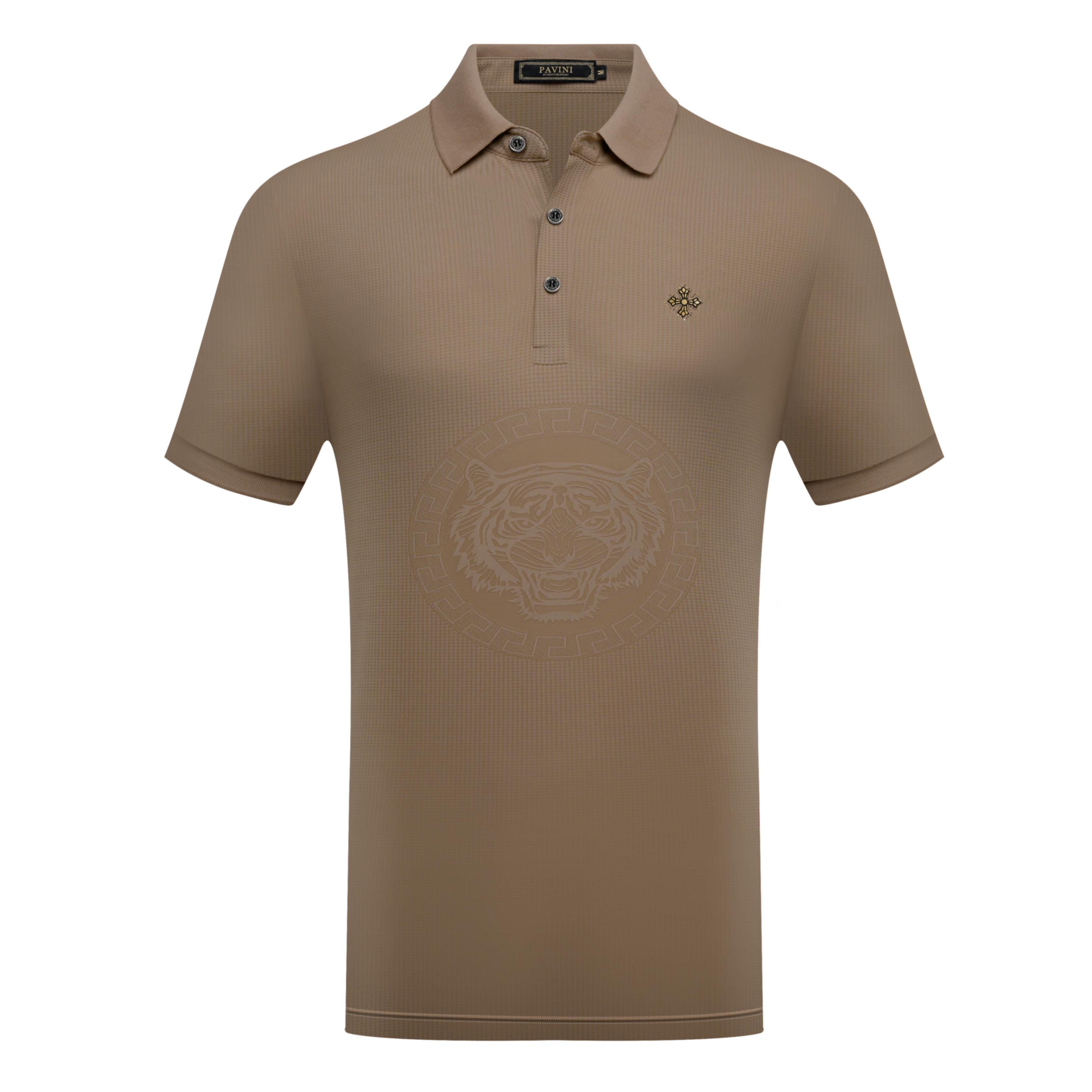 PAVINI Men’s Tonal Tiger Design Polo Shirt – P-3297