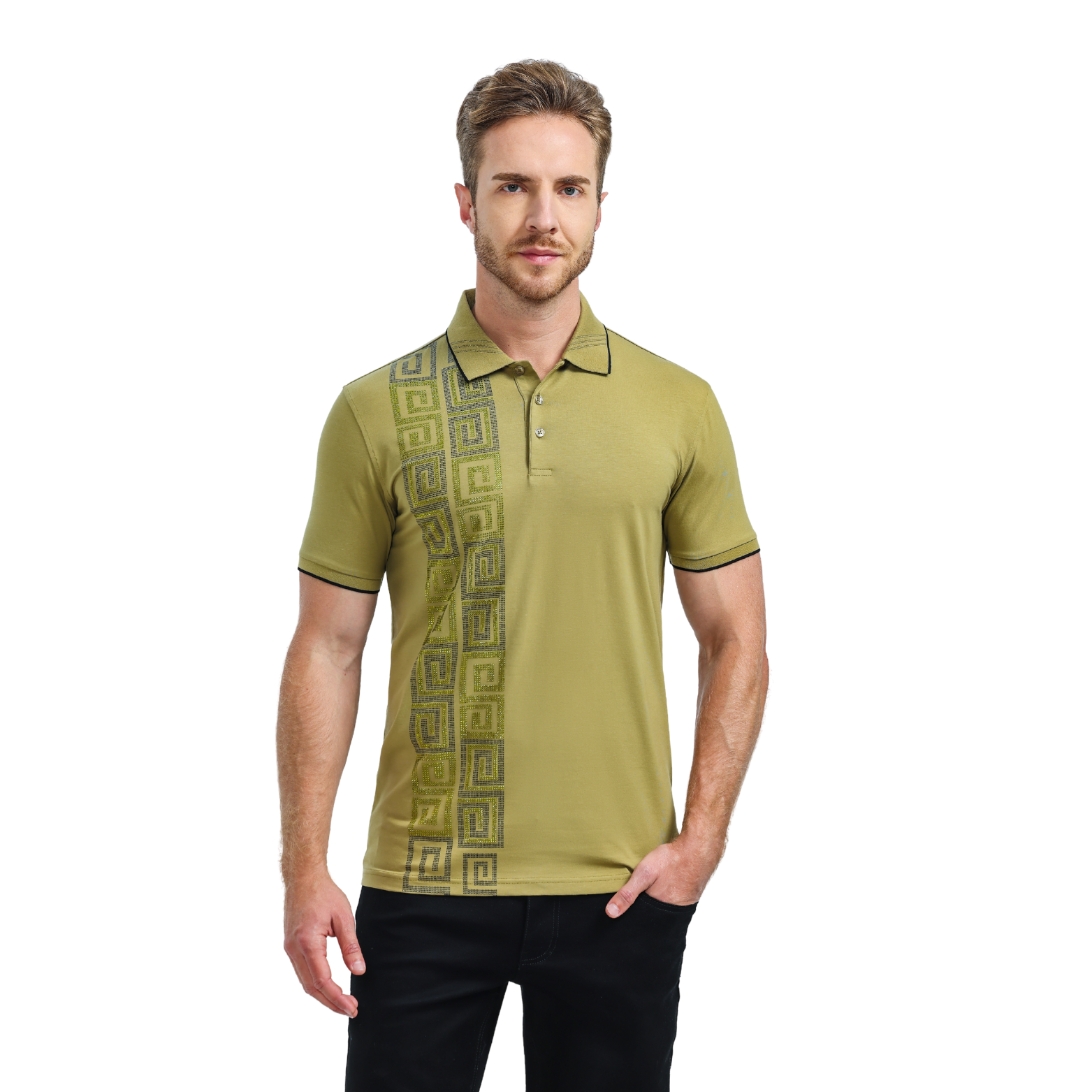 Men’s Rhinestone Detailing Polo