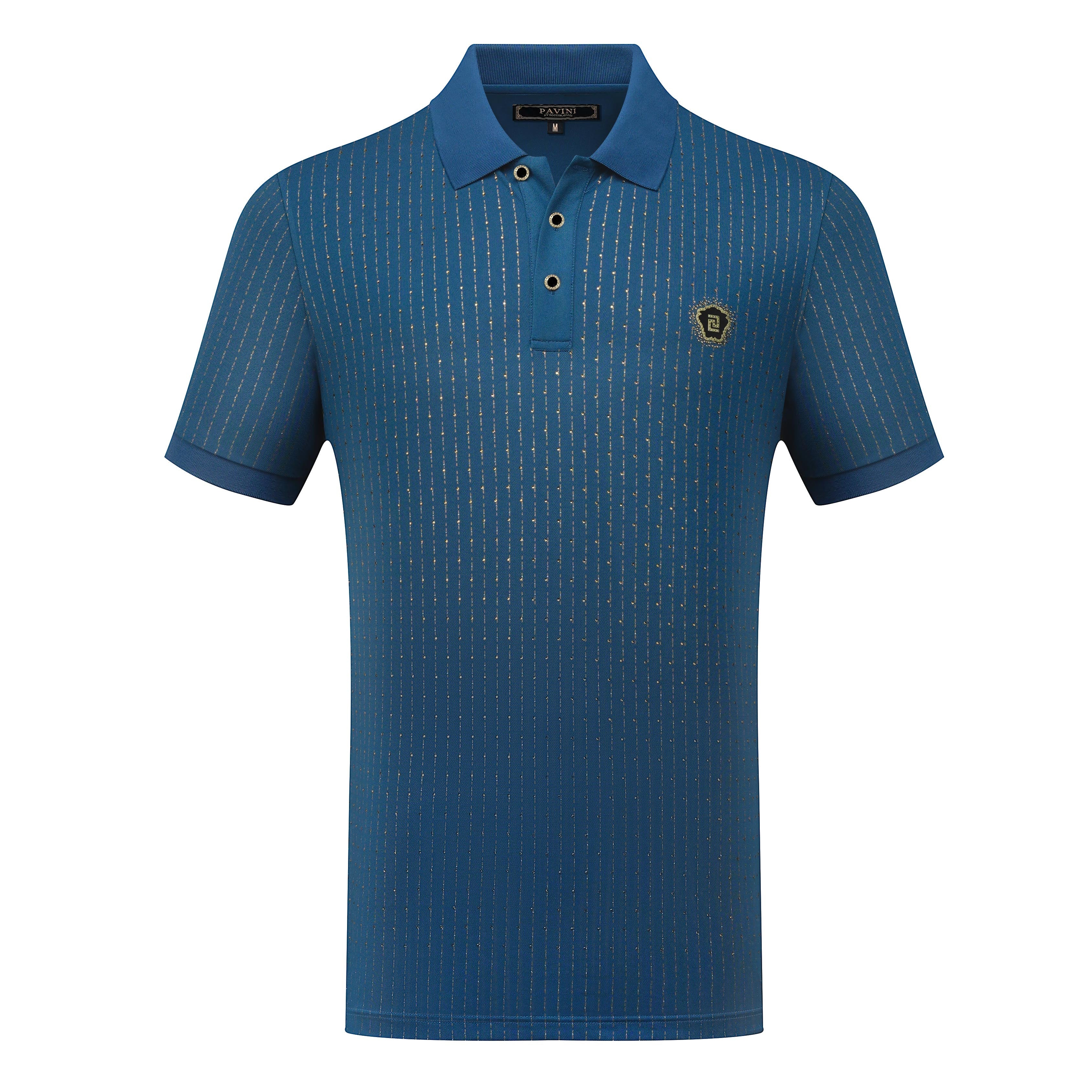 Teal Short Sleeve Polo with Gold Stripe Detail
