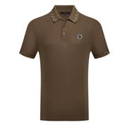 Men’s Polo Shirt with Patterned Collar &amp; Hexagon Chest Emblem