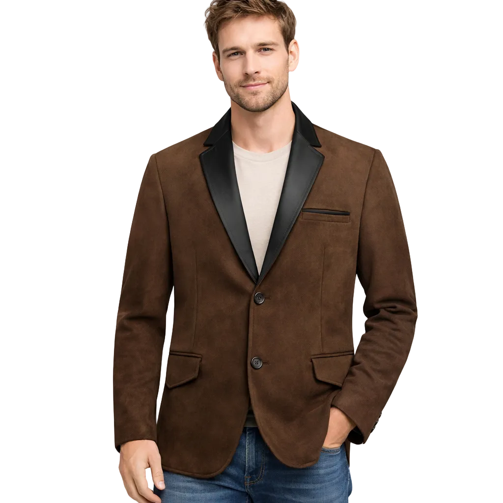 Modern Fit Suede-Look Blazer with Satin Lapel