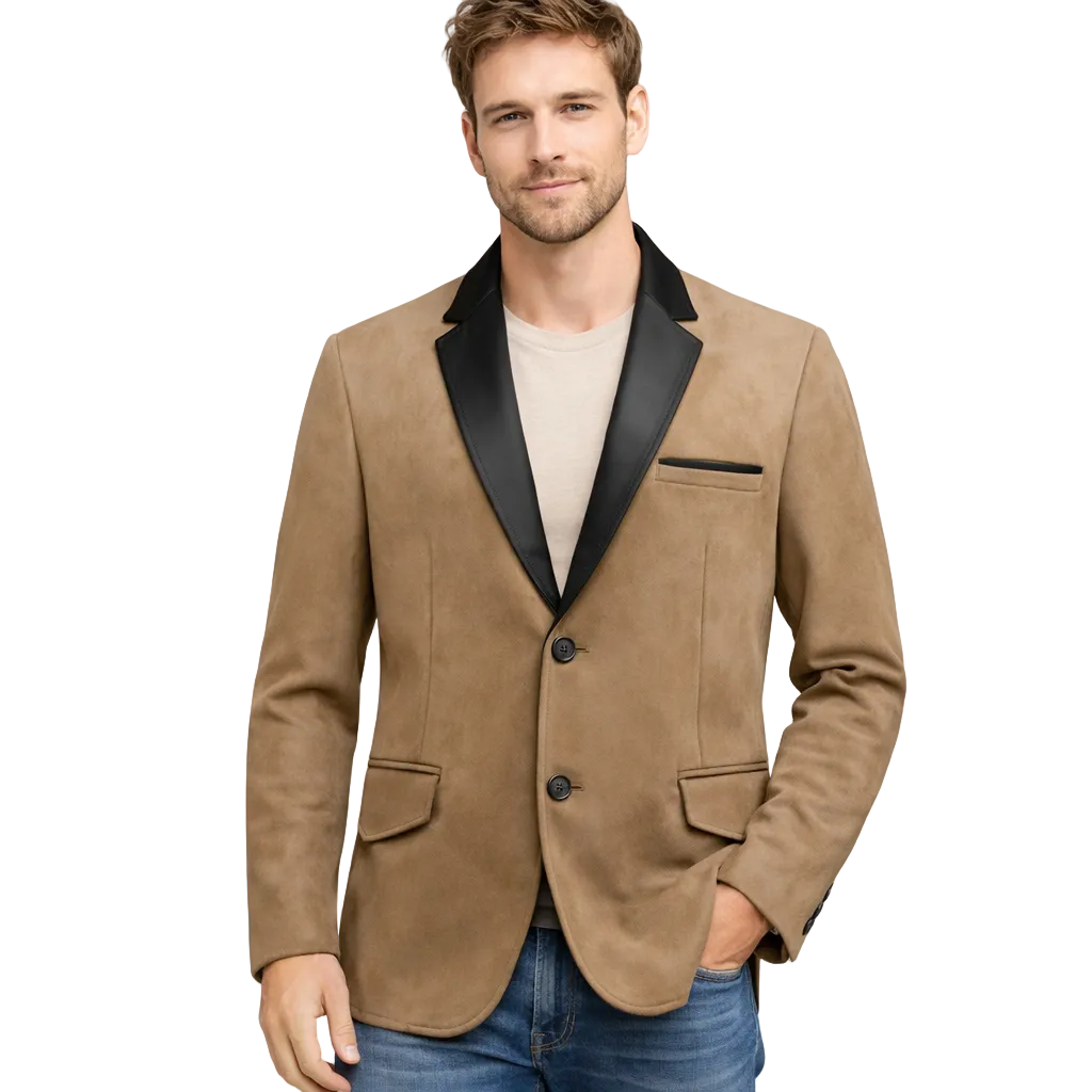 Modern Fit Suede-Look Blazer with Satin Lapel