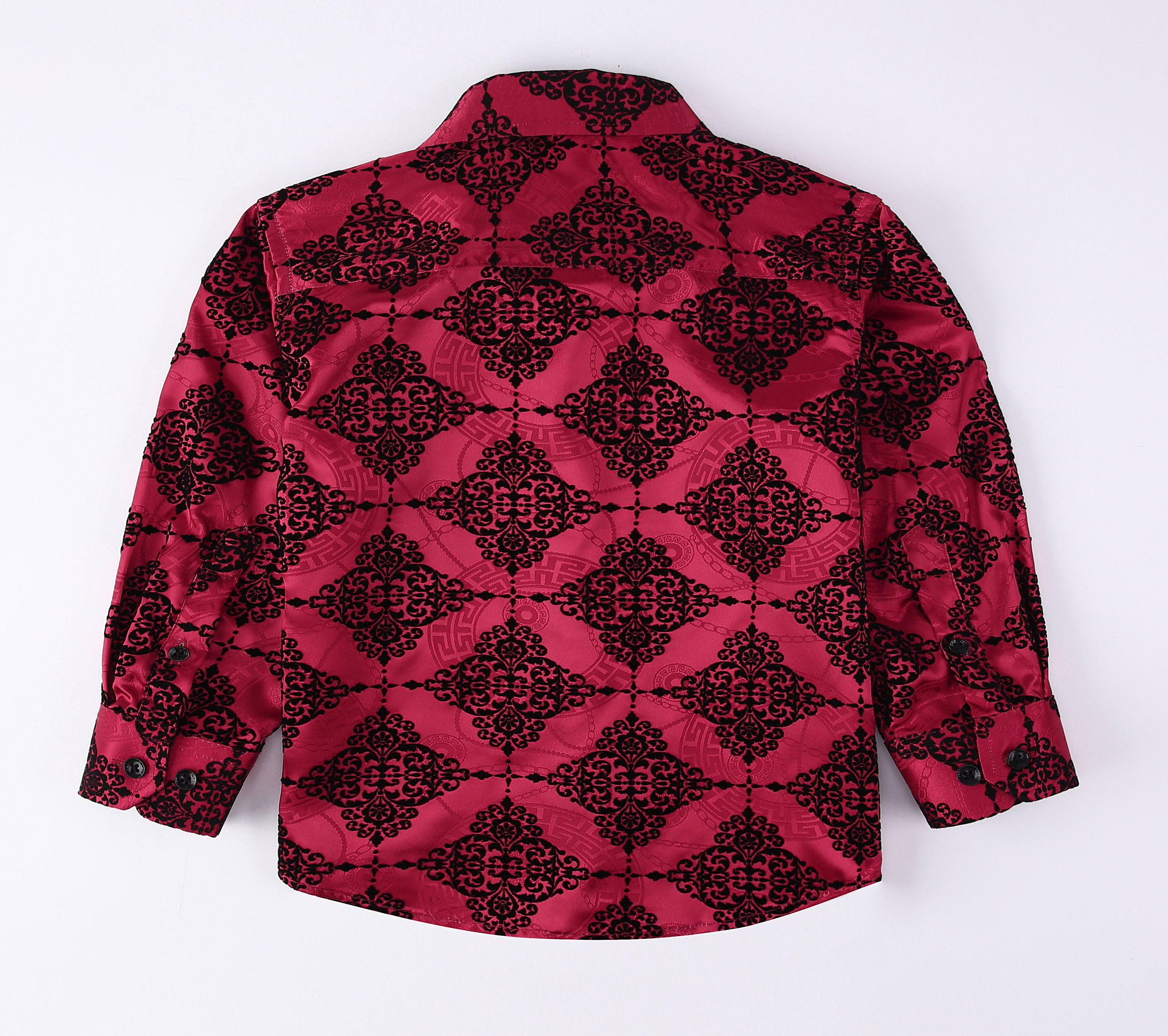 PAVINI KIDS Long Sleeve Satin Button-Down Shirt with Flocking Details