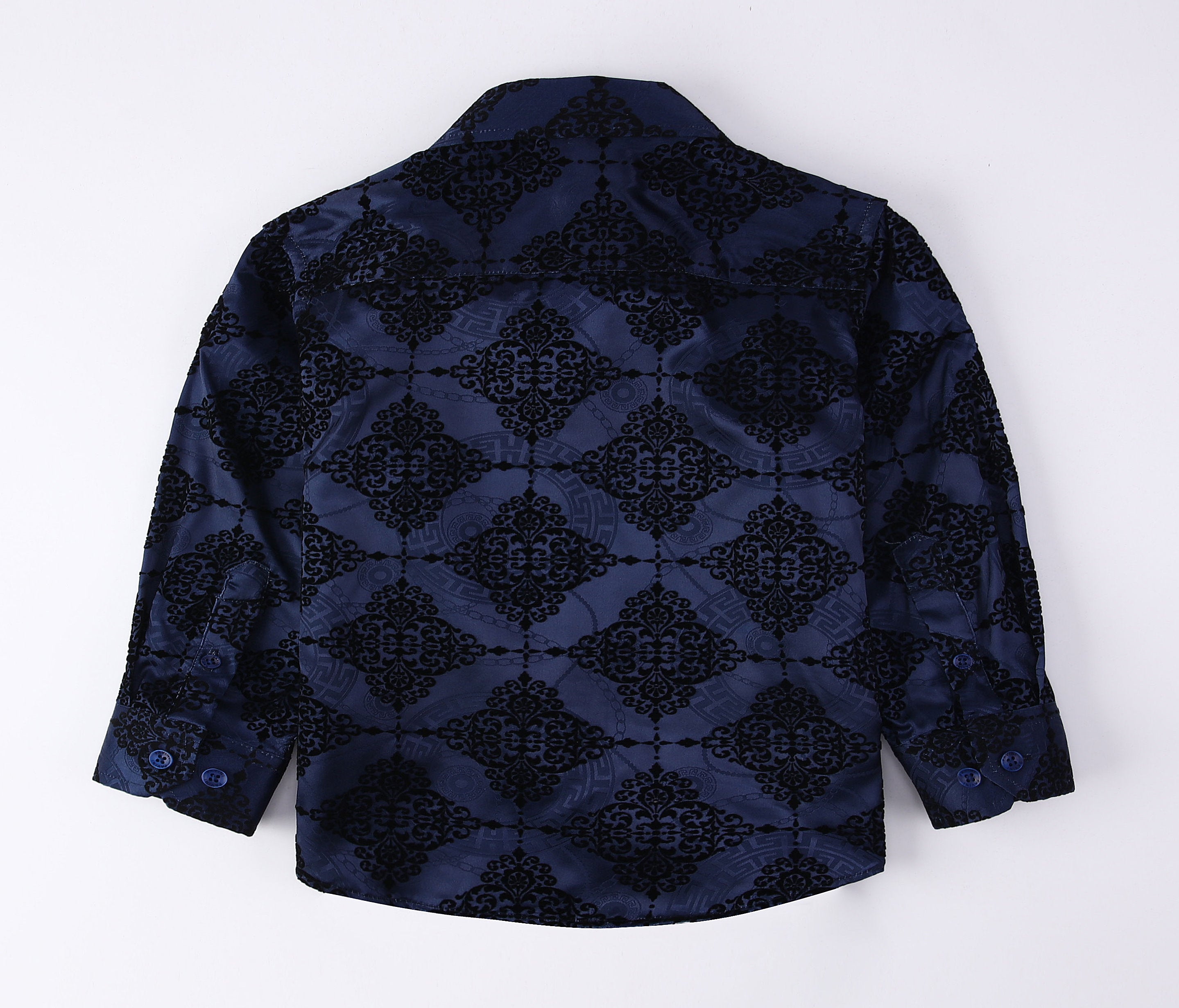 PAVINI KIDS Long Sleeve Satin Button-Down Shirt with Flocking Details