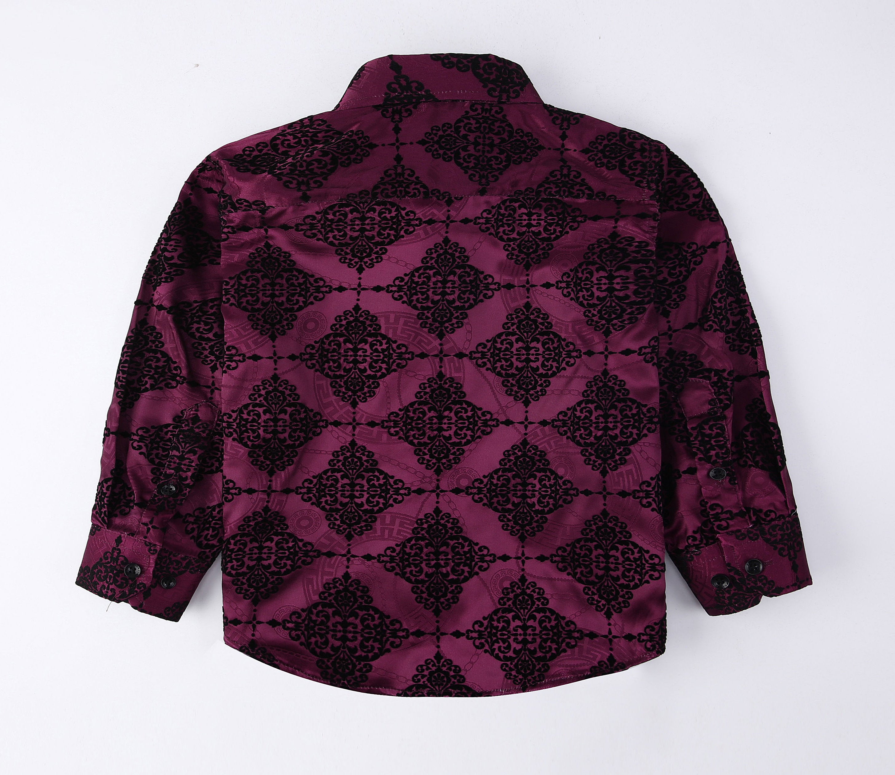 PAVINI KIDS Long Sleeve Satin Button-Down Shirt with Flocking Details