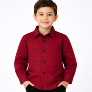 PAVINI KIDS Long Sleeve Satin Button-Down Shirt with Flocking Details