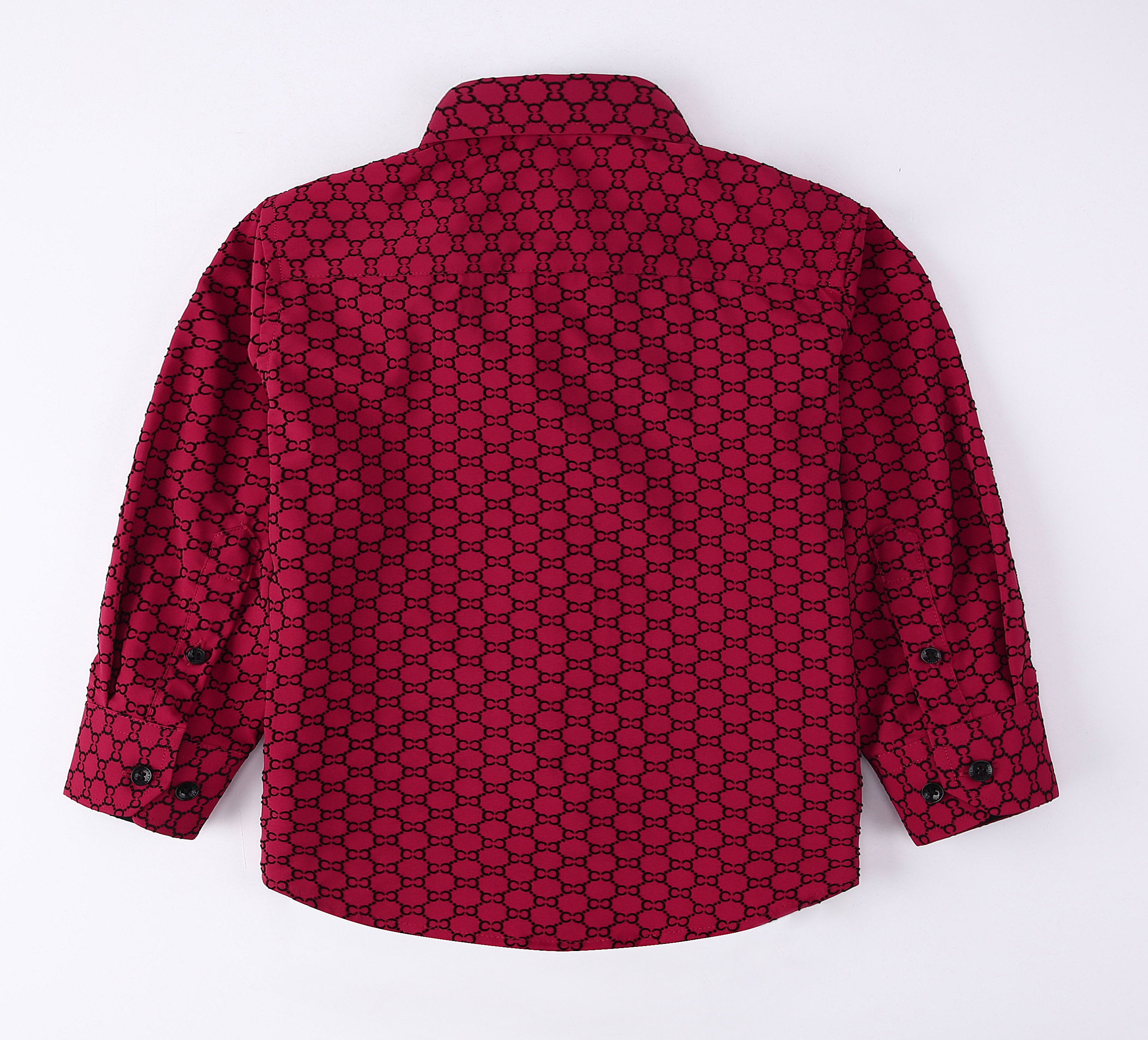 PAVINI KIDS Long Sleeve Satin Button-Down Shirt with Flocking Details