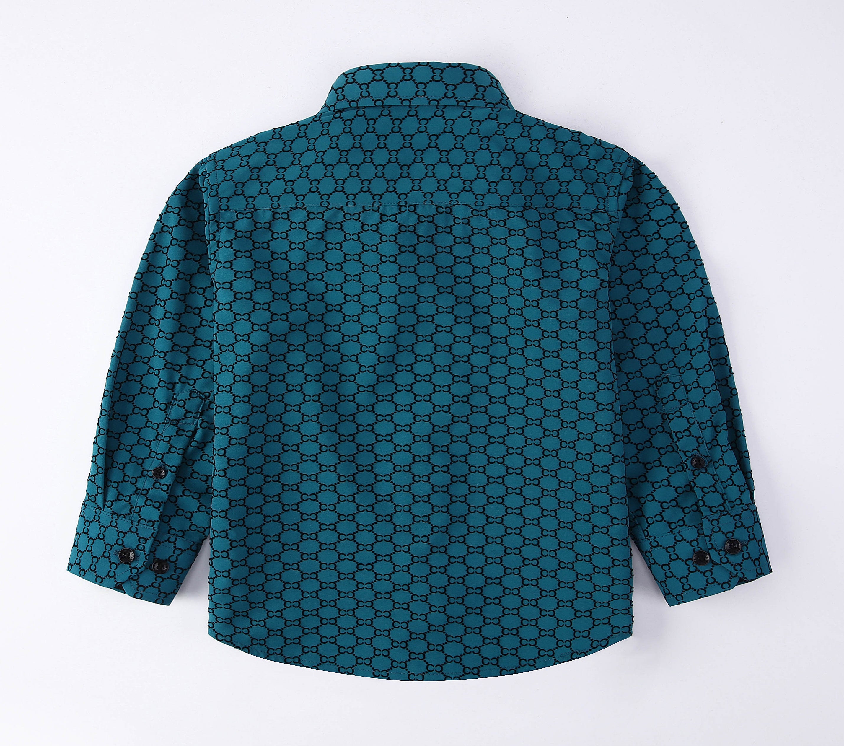 PAVINI KIDS Long Sleeve Satin Button-Down Shirt with Flocking Details