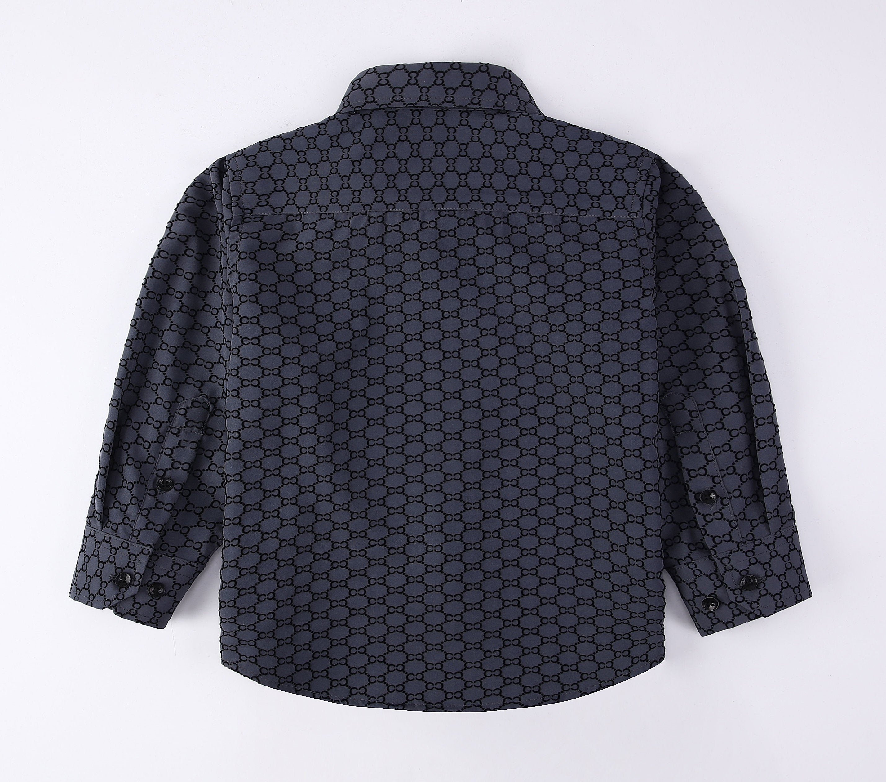 PAVINI KIDS Long Sleeve Satin Button-Down Shirt with Flocking Details