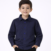 PAVINI KIDS Long Sleeve Satin Button-Down Shirt with Flocking Details
