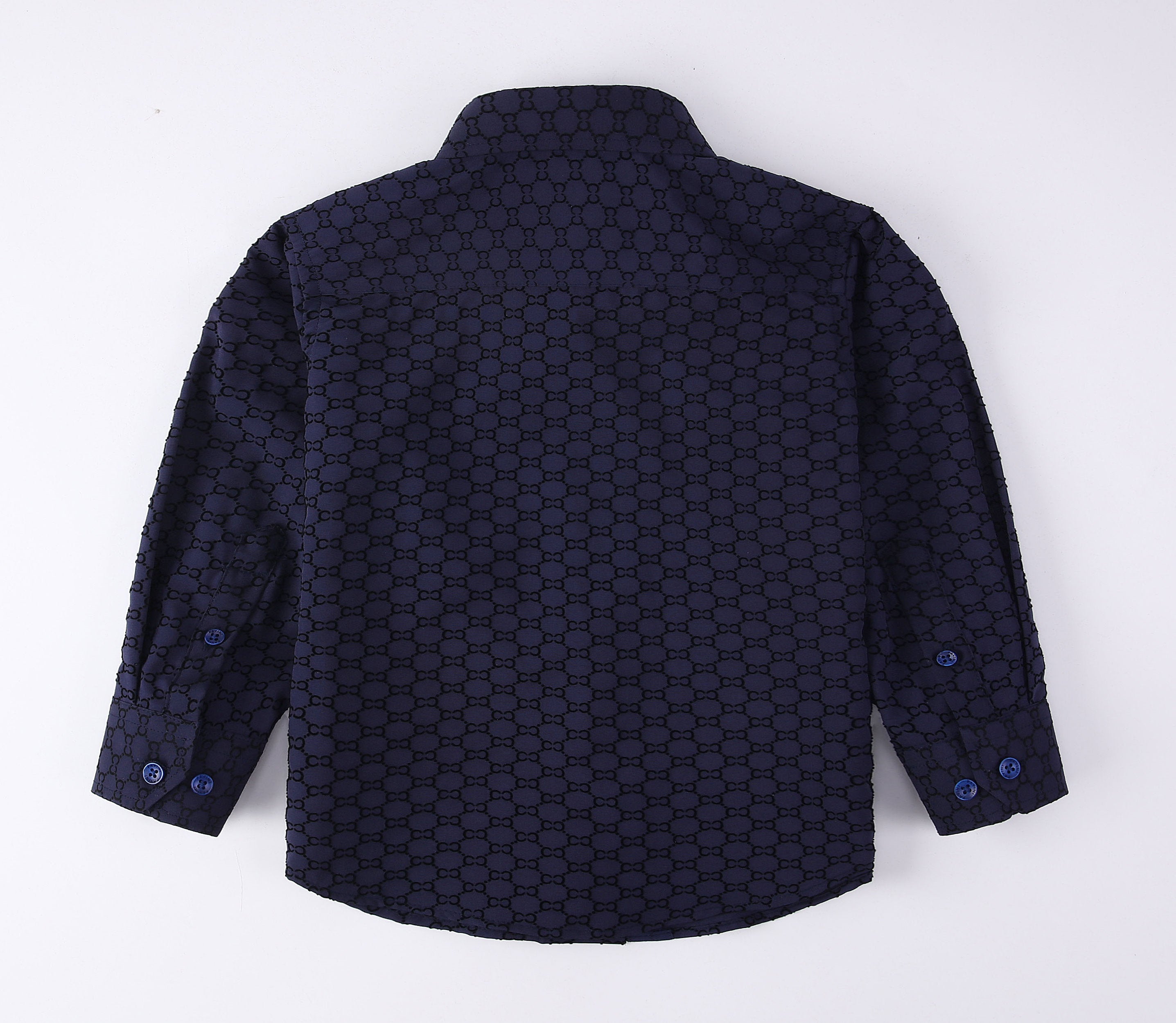 PAVINI KIDS Long Sleeve Satin Button-Down Shirt with Flocking Details