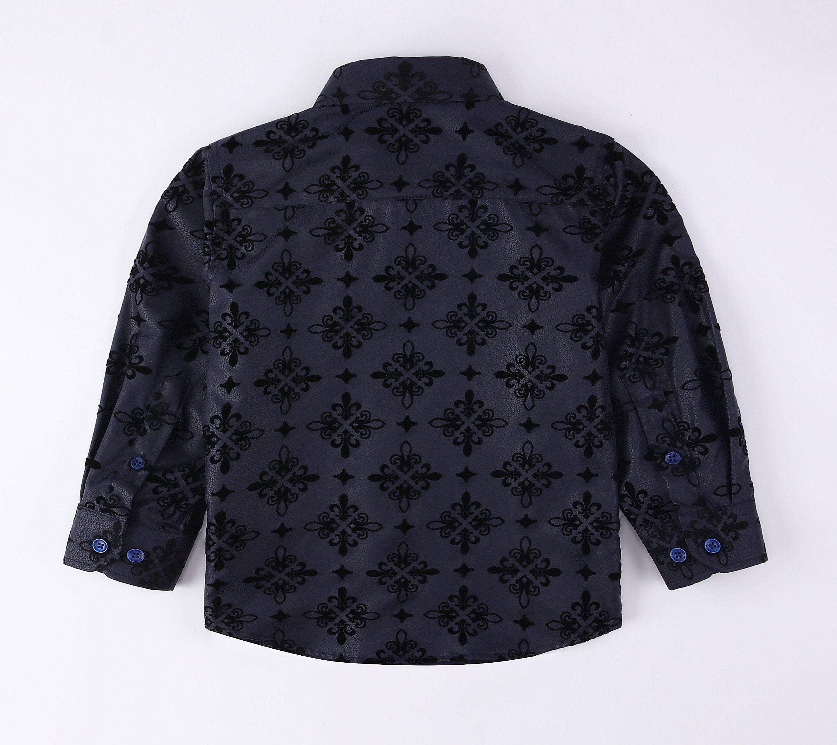 PAVINI KIDS Long Sleeve Satin Button-Down Shirt with Flocking Details