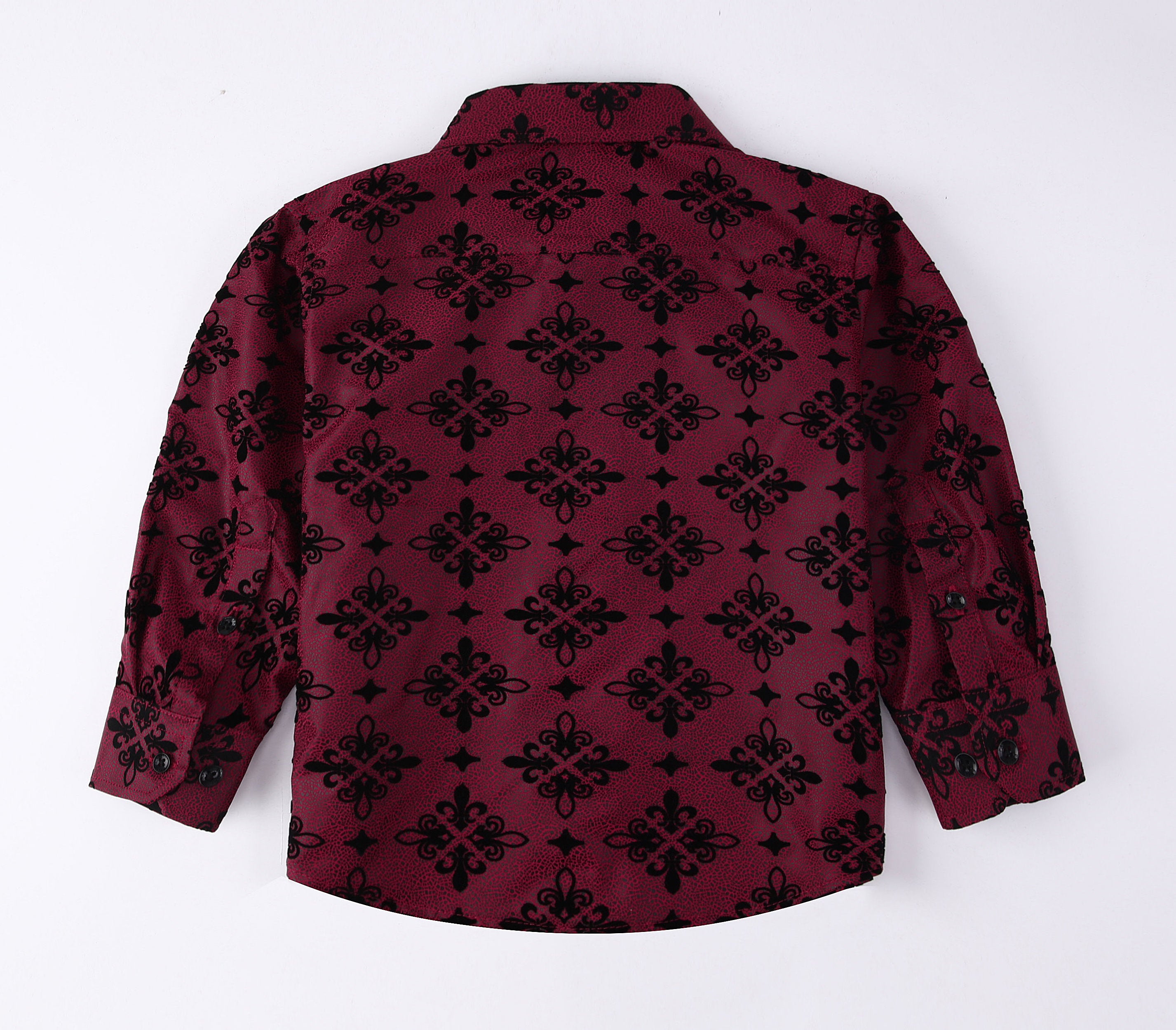 PAVINI KIDS Long Sleeve Satin Button-Down Shirt with Flocking Details