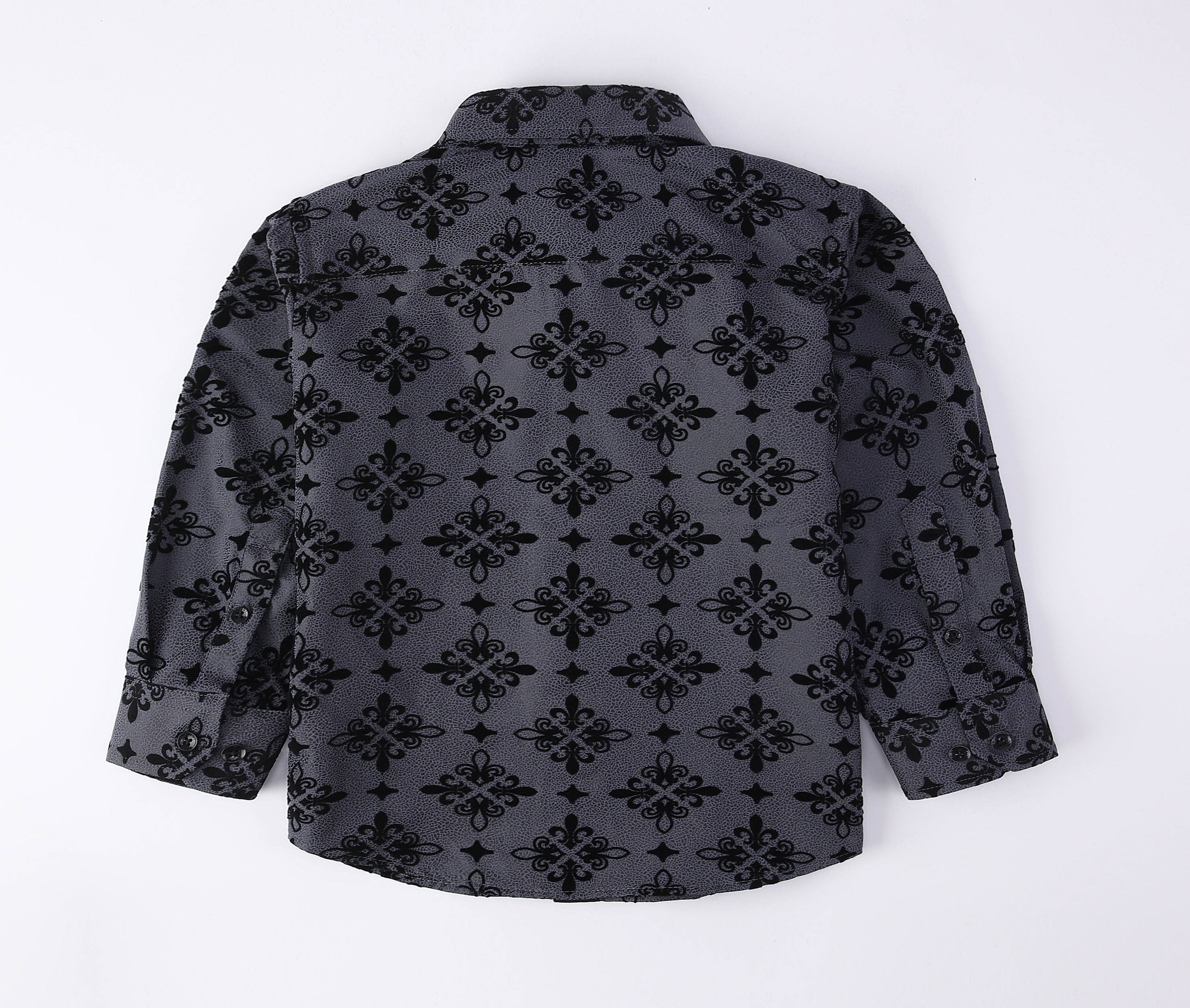PAVINI KIDS Long Sleeve Satin Button-Down Shirt with Flocking Details