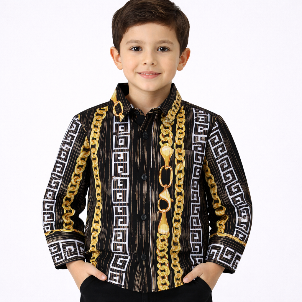 PAVINI KIDS Long Sleeve Satin Button-Down Shirt
