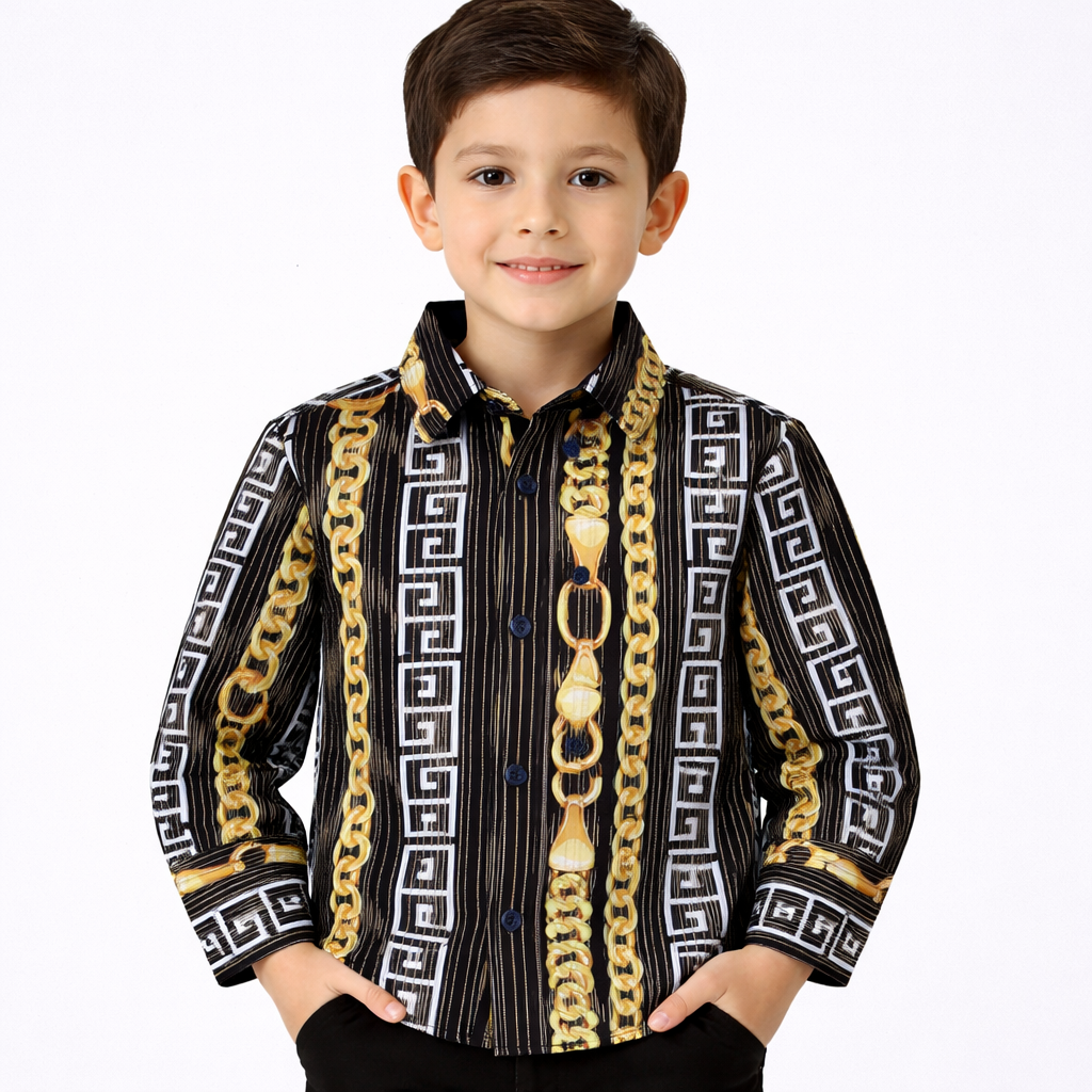PAVINI KIDS Long Sleeve Satin Button-Down Shirt