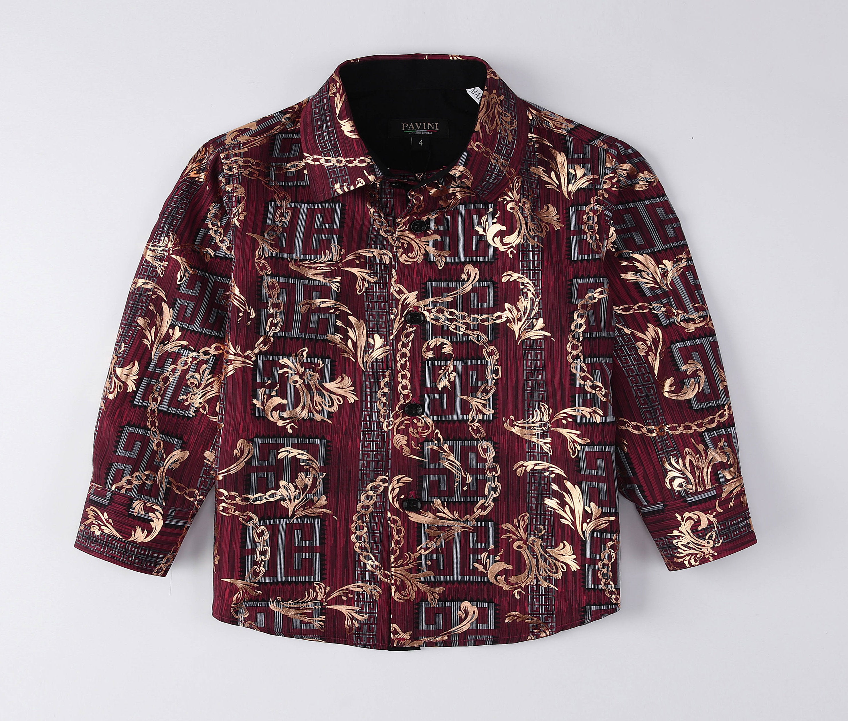 PAVINI KIDS Long Sleeve Satin Button-Down Shirt