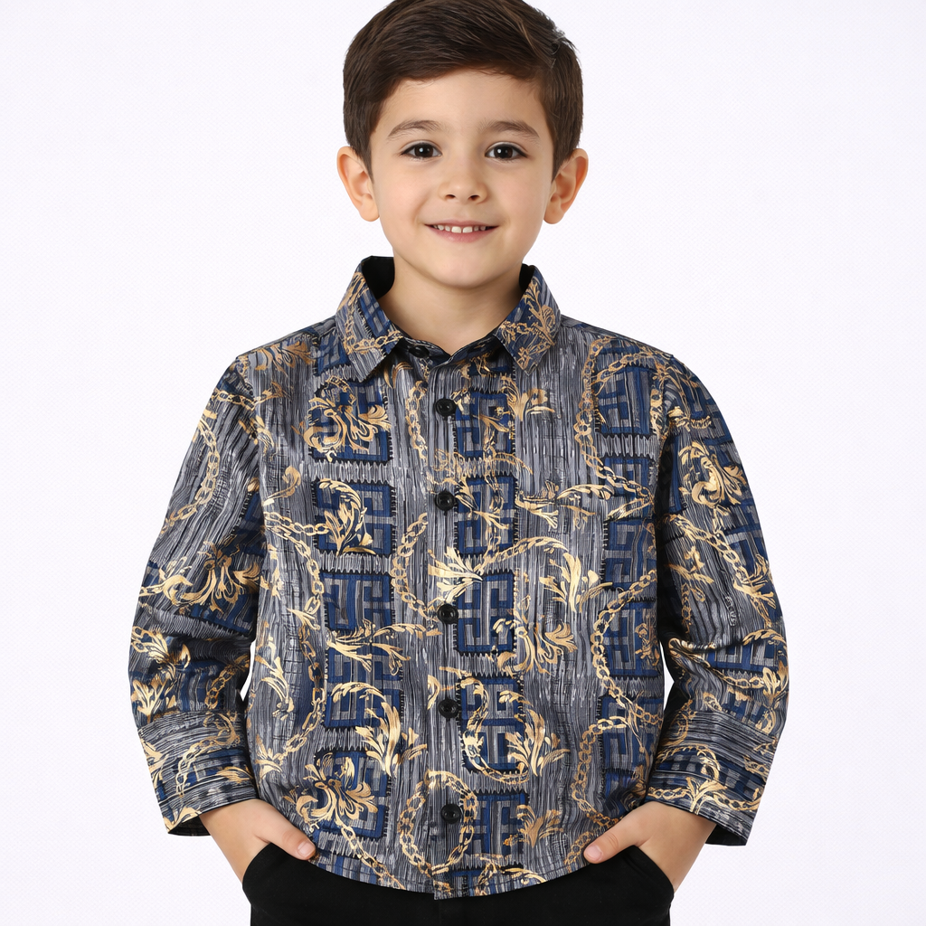 PAVINI KIDS Long Sleeve Satin Button-Down Shirt