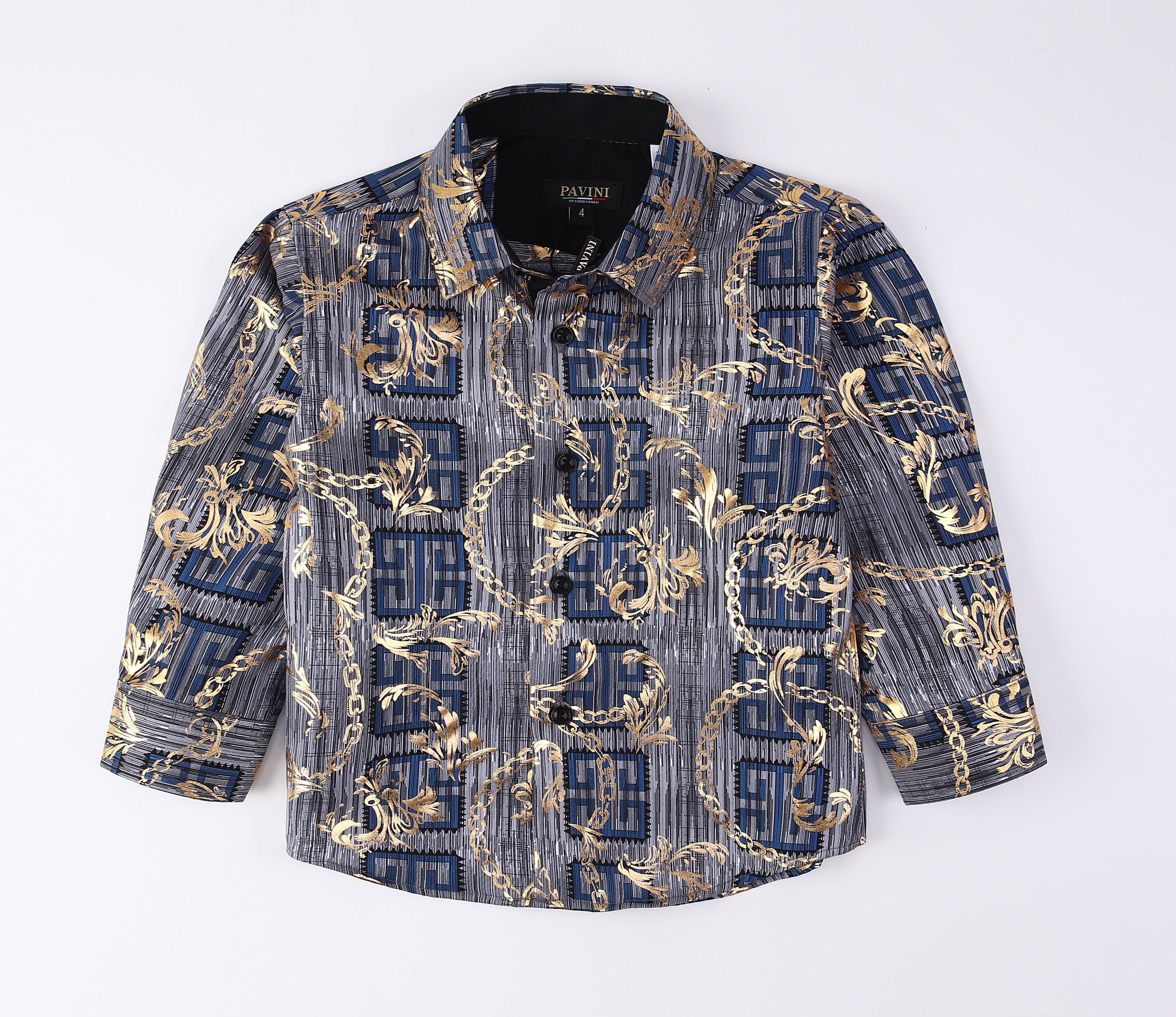 PAVINI KIDS Long Sleeve Satin Button-Down Shirt