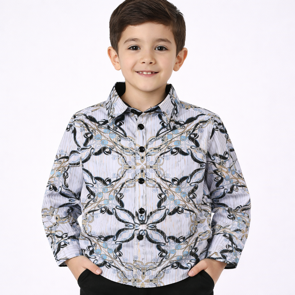 PAVINI KIDS Long Sleeve Satin Button-Down Shirt