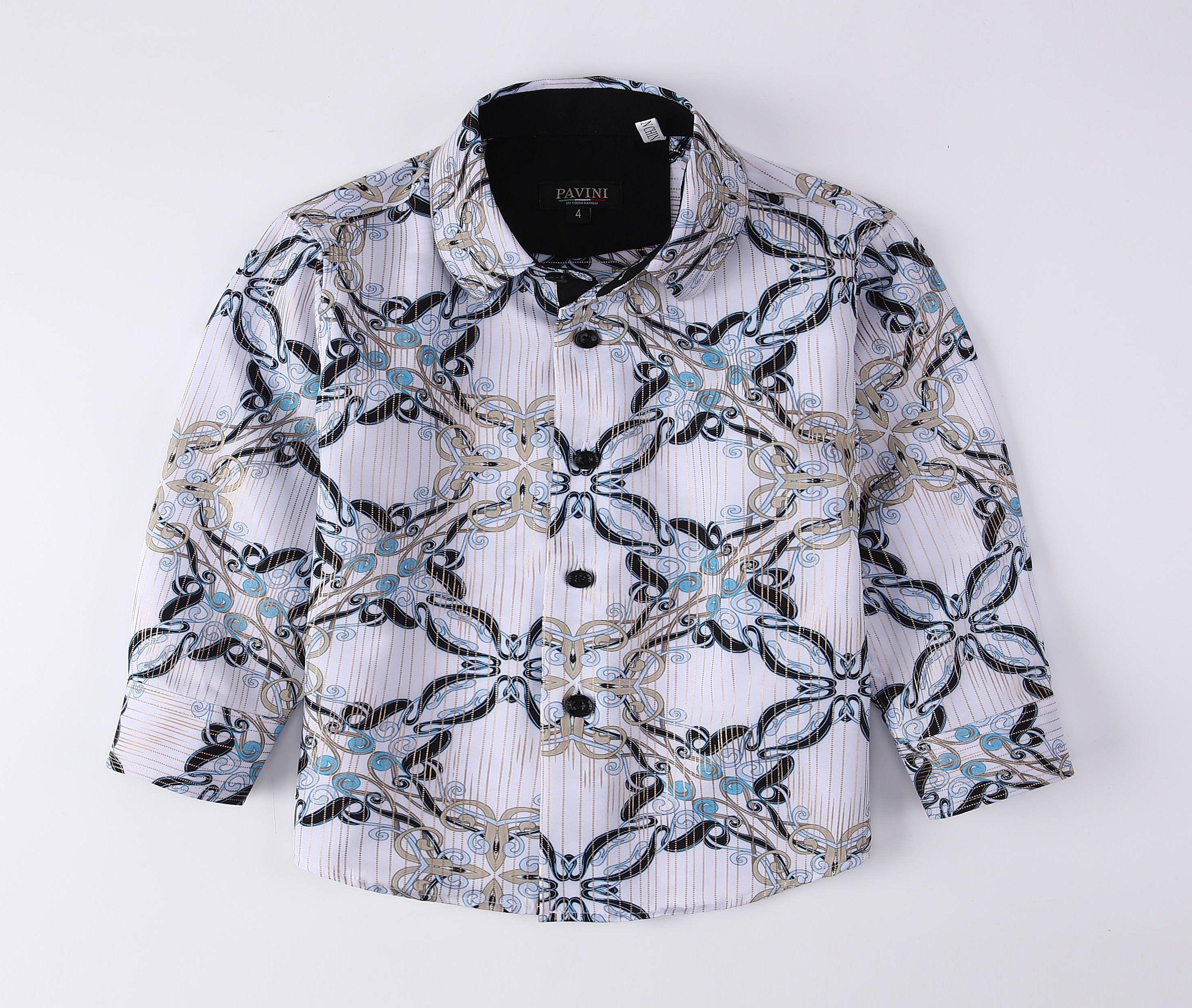 PAVINI KIDS Long Sleeve Satin Button-Down Shirt