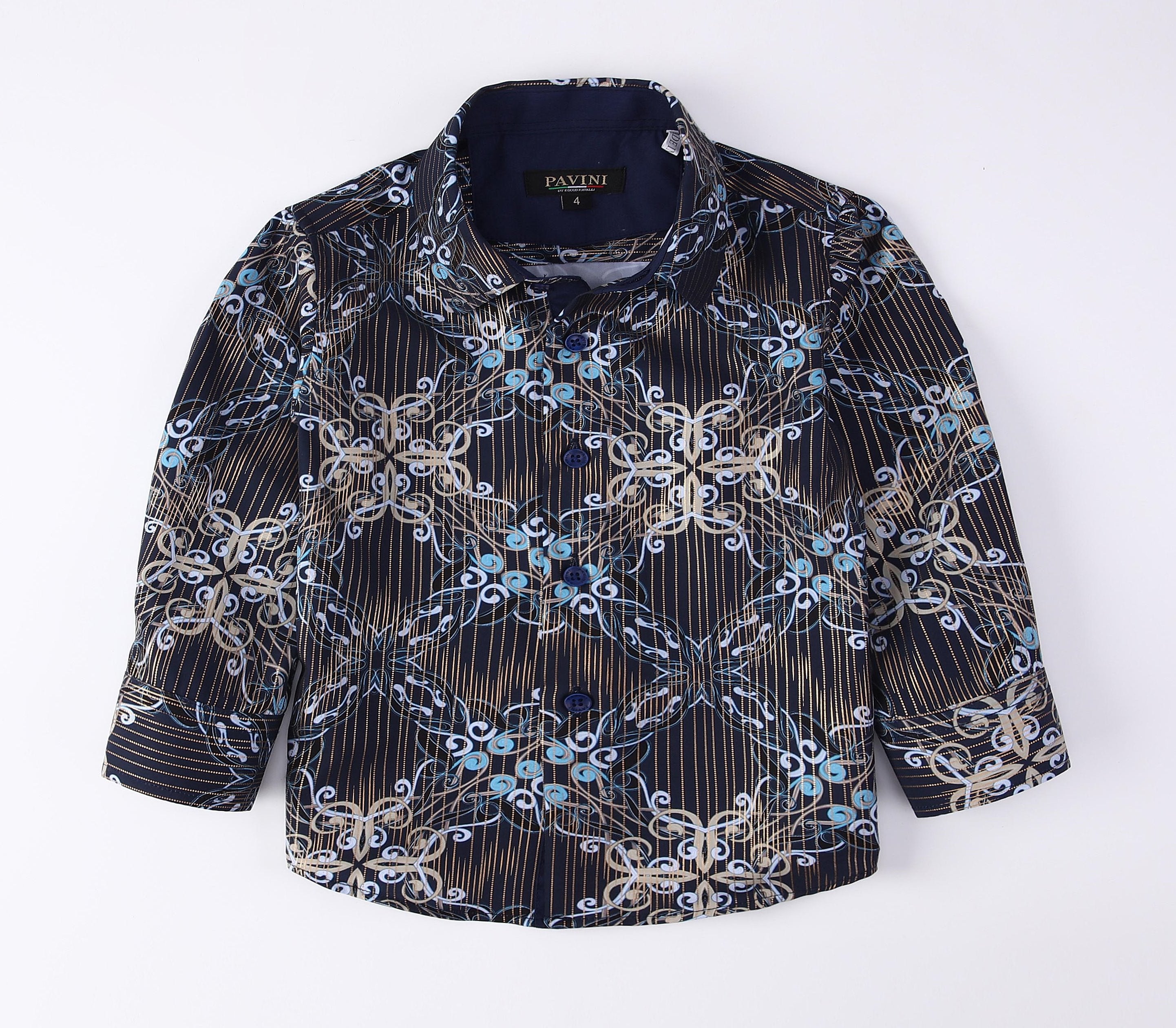 PAVINI KIDS Long Sleeve Satin Button-Down Shirt