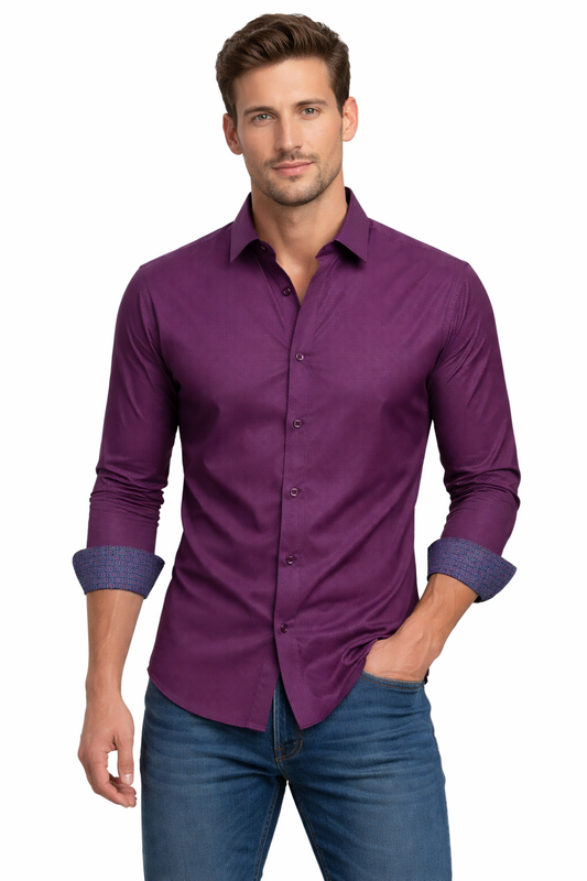 PAVINI MEN Tone-on-Tone Dot Long Sleeve Button-Down Shirt