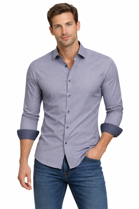 PAVINI MEN Tone-on-Tone Dot Long Sleeve Button-Down Shirt