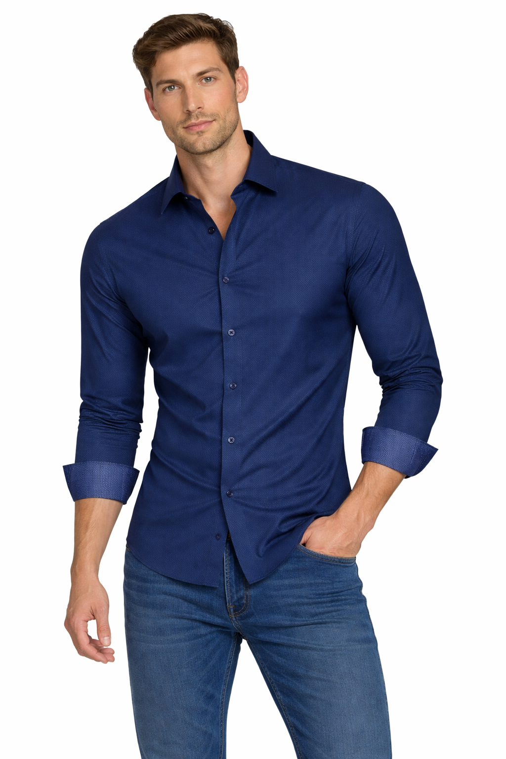 PAVINI MEN Tone-on-Tone Dot Long Sleeve Button-Down Shirt