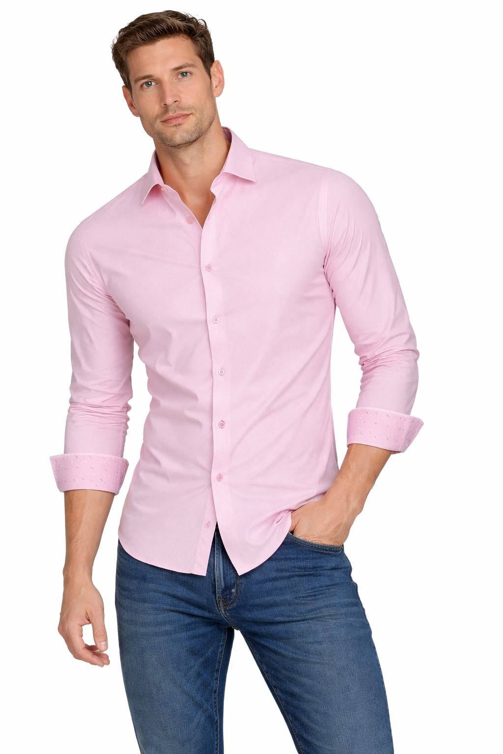 PAVINI MEN Tone-on-Tone Dot Long Sleeve Button-Down Shirt