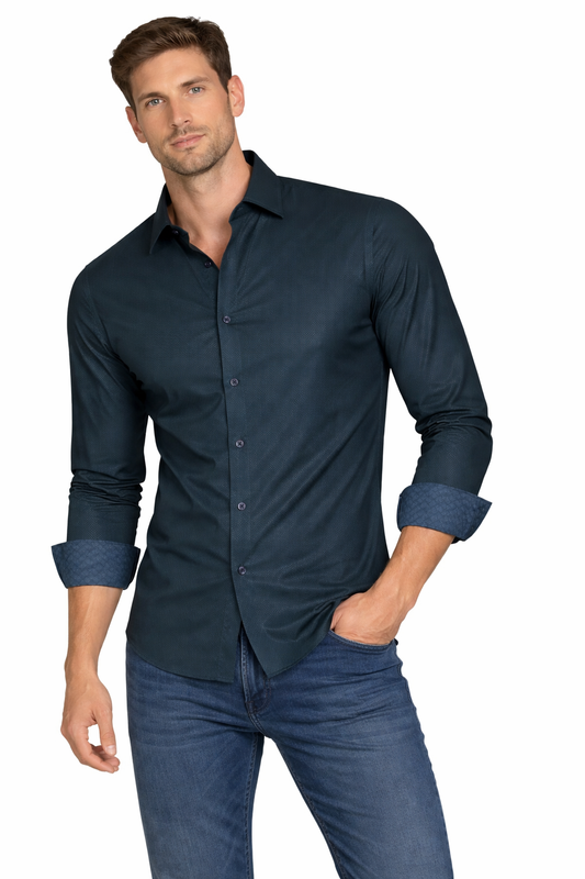 PAVINI MEN Tone-on-Tone Dot Long Sleeve Button-Down Shirt