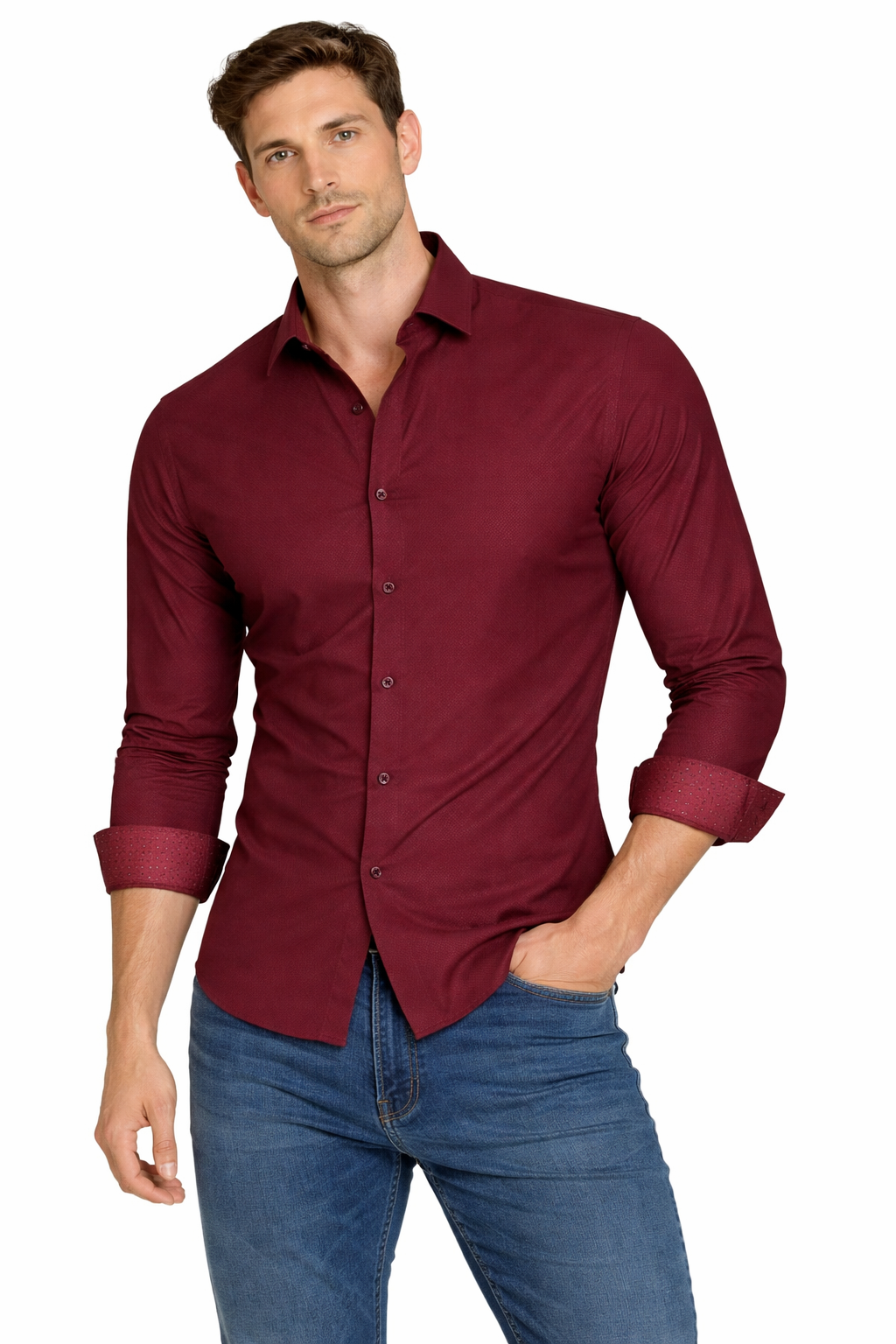 PAVINI MEN Tone-on-Tone Dot Long Sleeve Button-Down Shirt