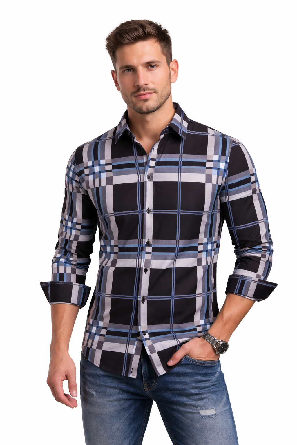 Pavini Long Sleeve Men's Plaid Shirt