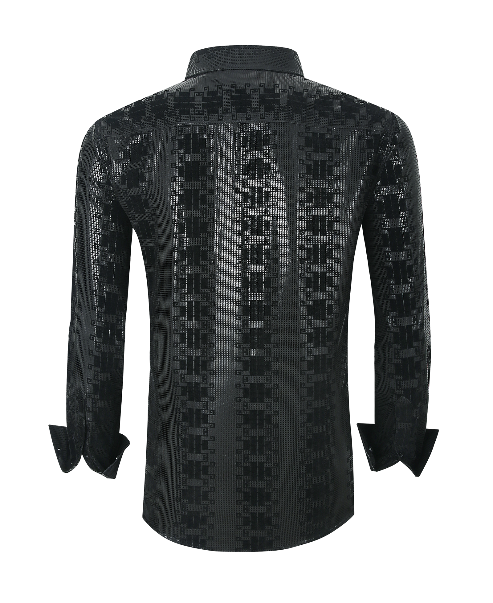 Pavini Black-on-Black Geometric Long Sleeve Dress Shirt
