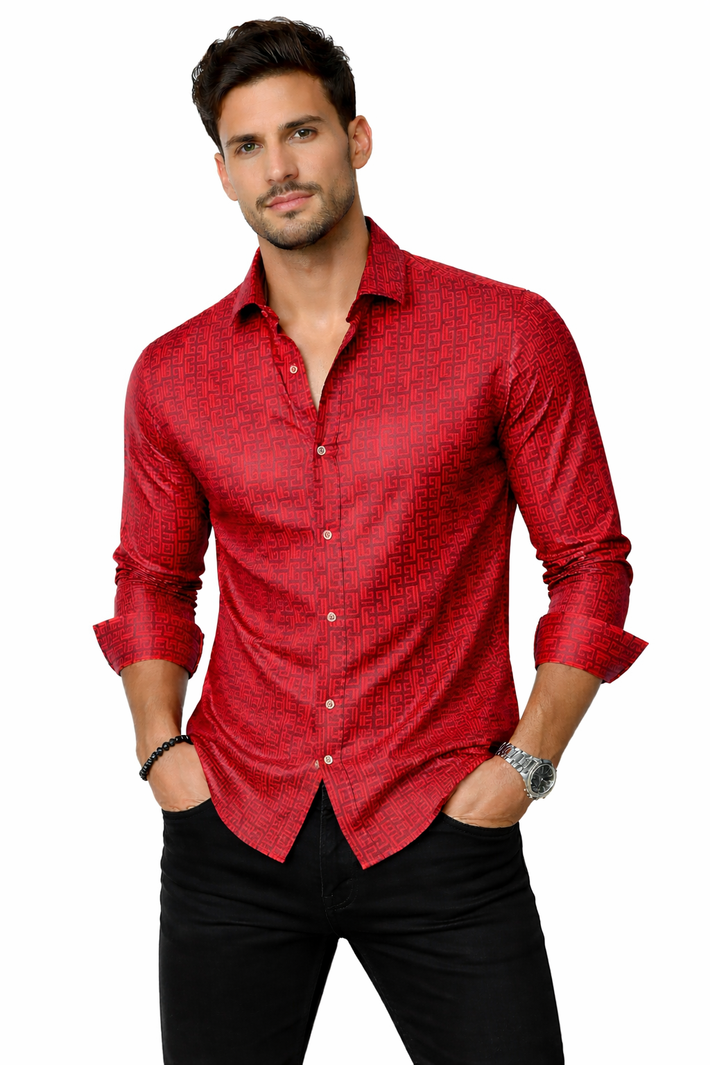Men’s Satin Fashion Shirt with Printed Detail