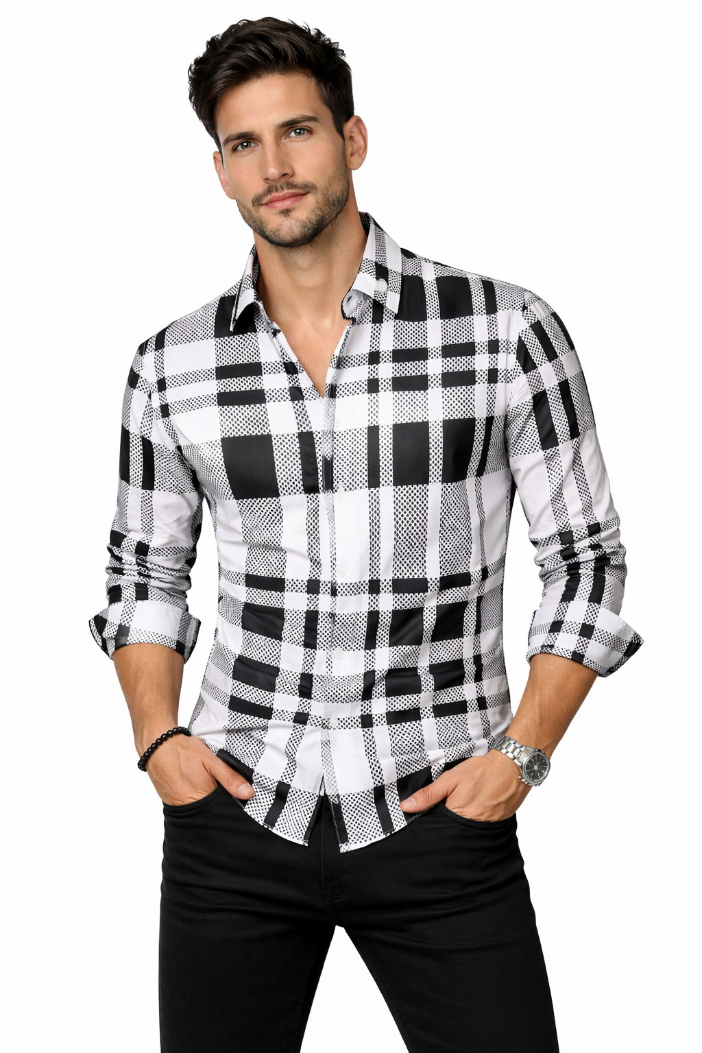 Men’s Satin Fashion Shirt with Printed Detail