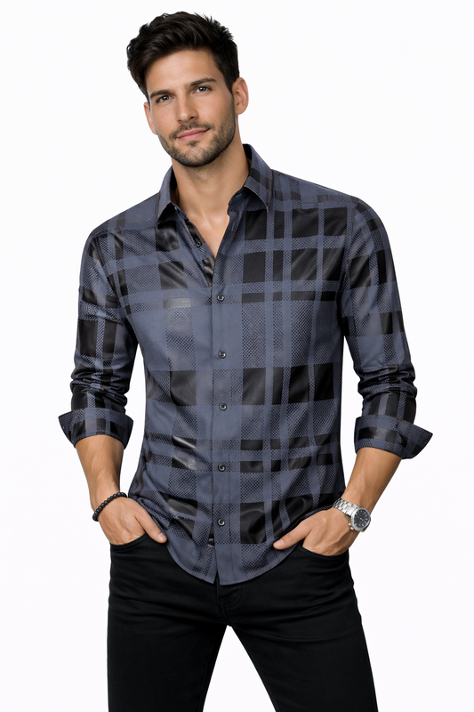 Men’s Satin Fashion Shirt with Printed Detail