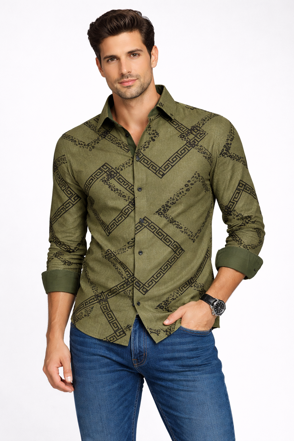 Men’s Linen Fashion Shirt with Flocking Detail