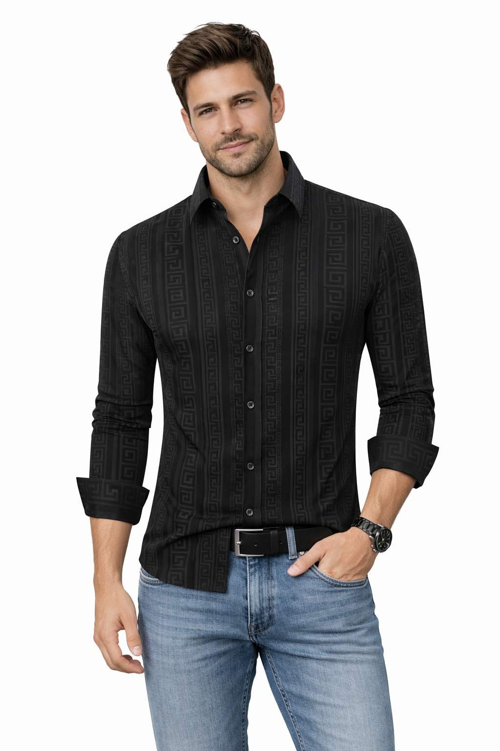 Modern Fit Flocked Button-Down