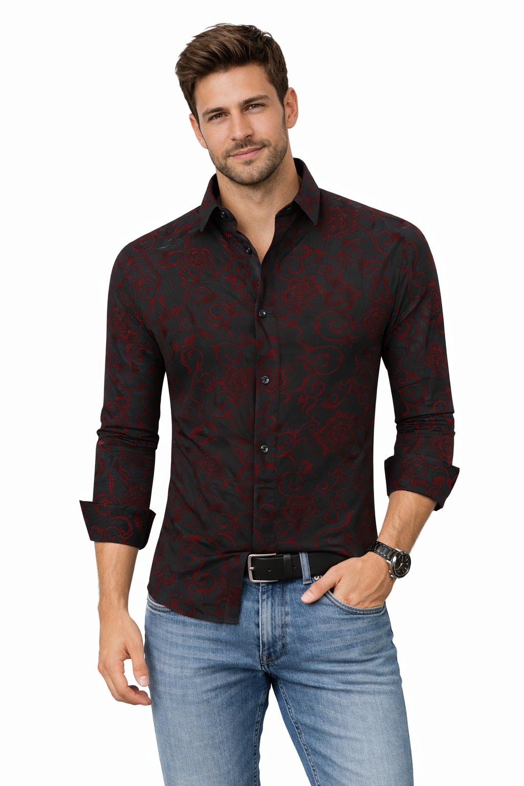 Modern Fit Button-Down Shirt  with Flocking