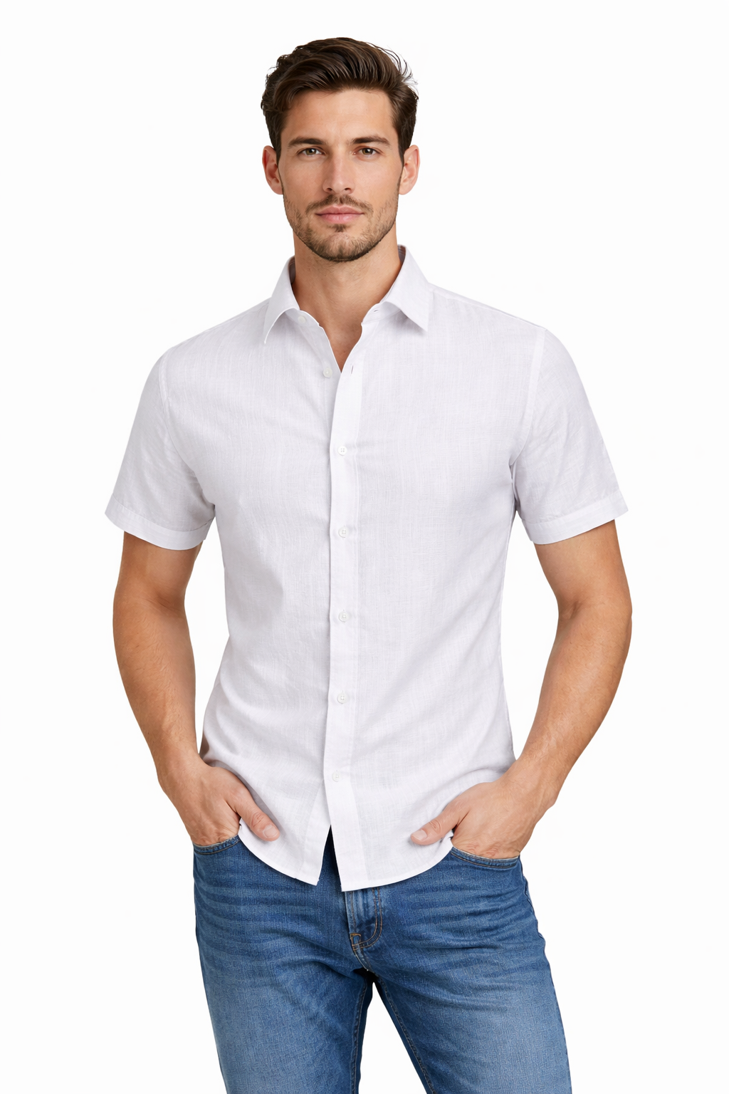 Men’s Short Sleeve Polyester-Linen Shirt