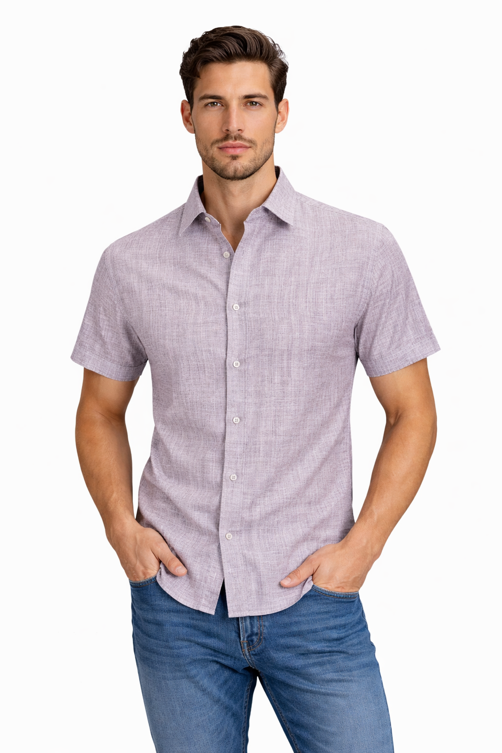 Men’s Short Sleeve Polyester-Linen Shirt
