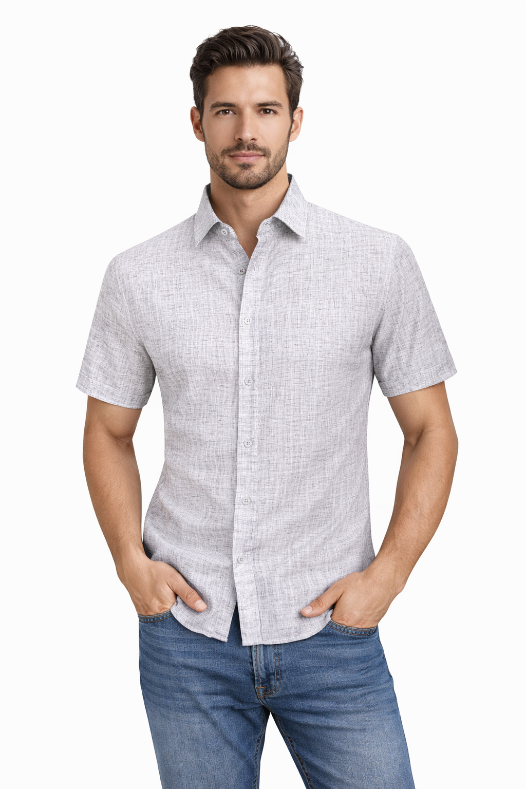 Men’s Short Sleeve Polyester-Linen Shirt