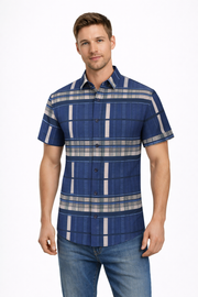 Men’s Modern Fit Short Sleeve Printed Plaid Shirt