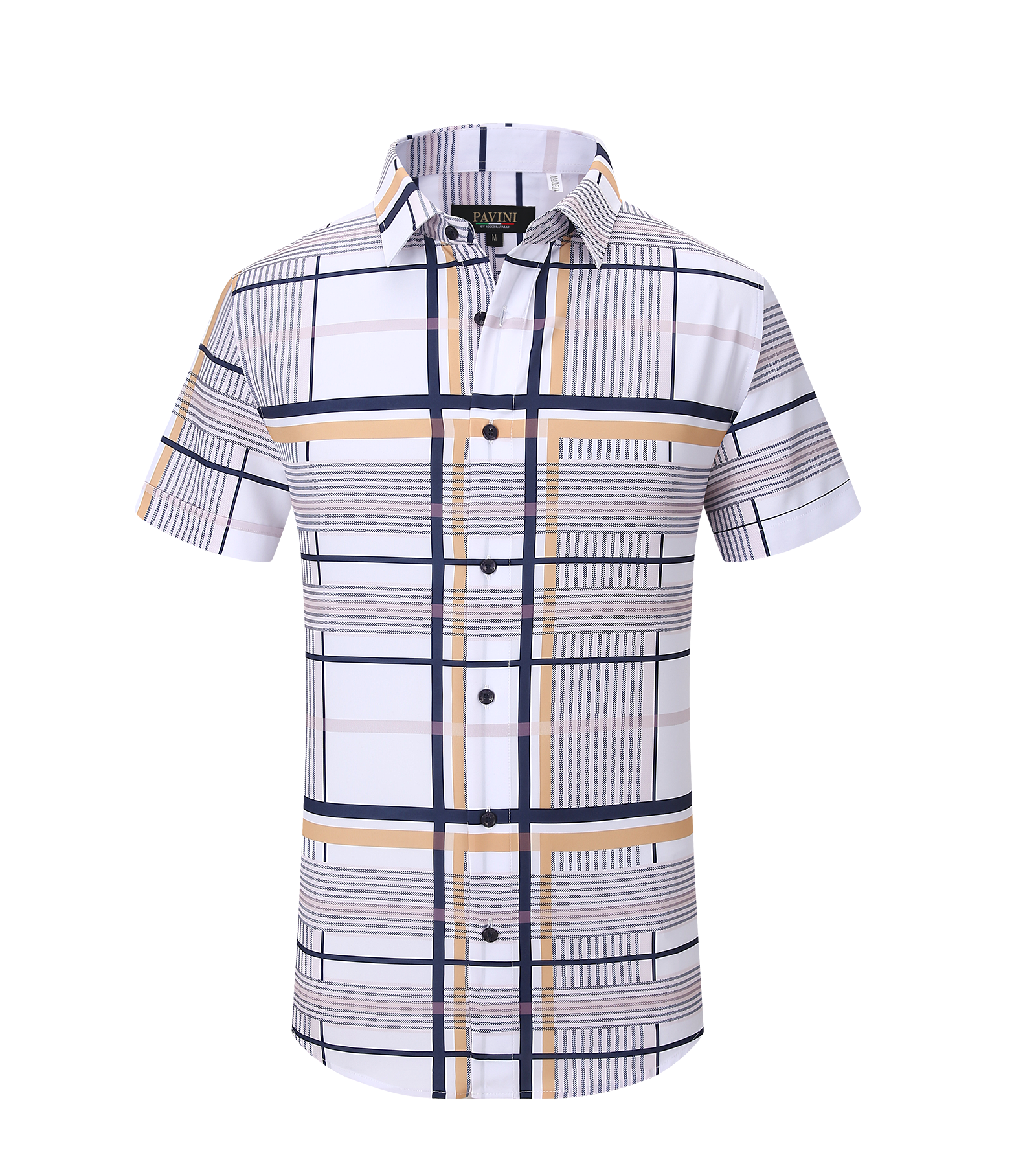 Men’s Modern Fit Short Sleeve Printed Plaid Shirt