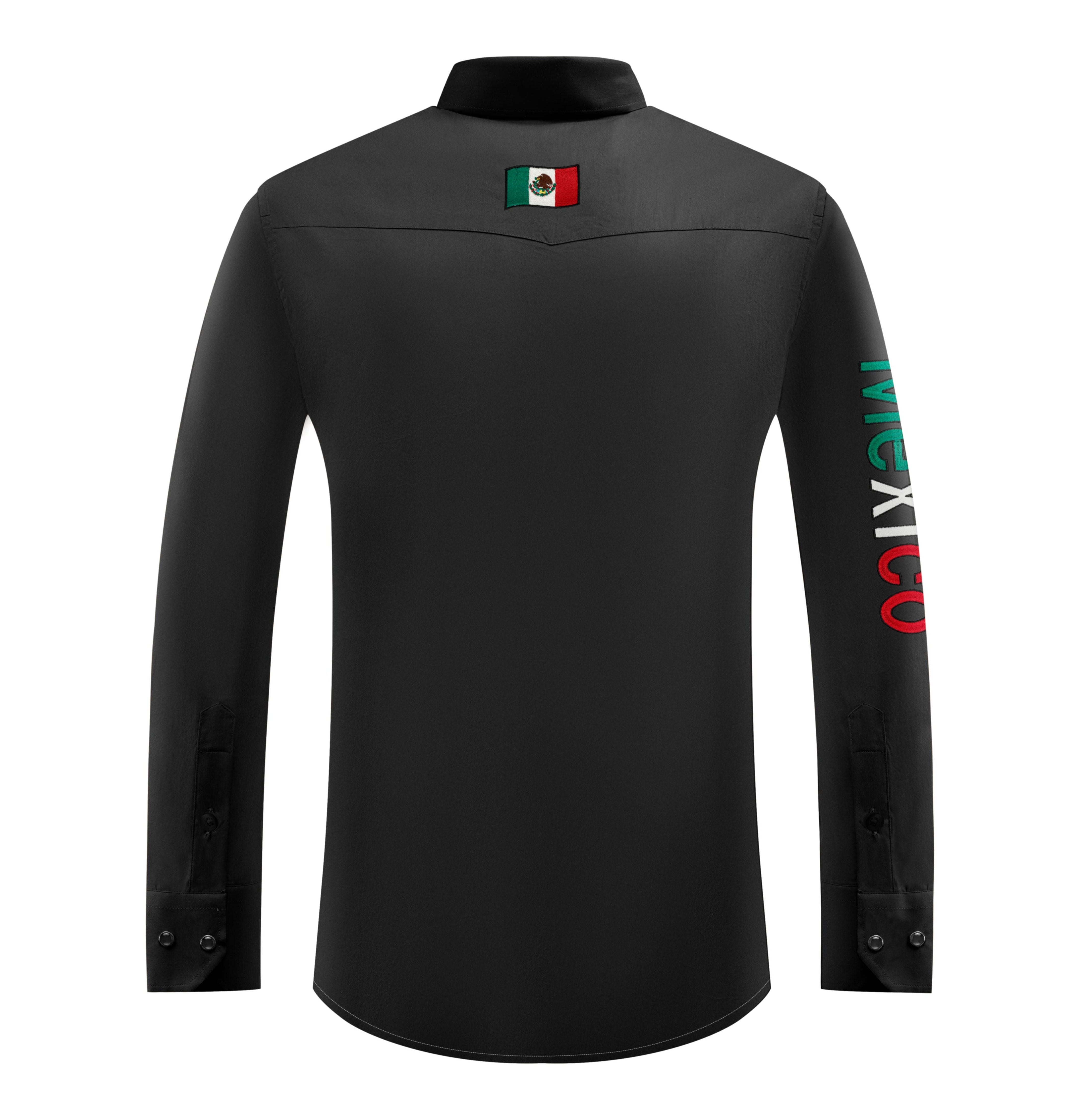 PAVINI Men’s Mexico Western Shirt Embroidered Sleeve Flag Patch